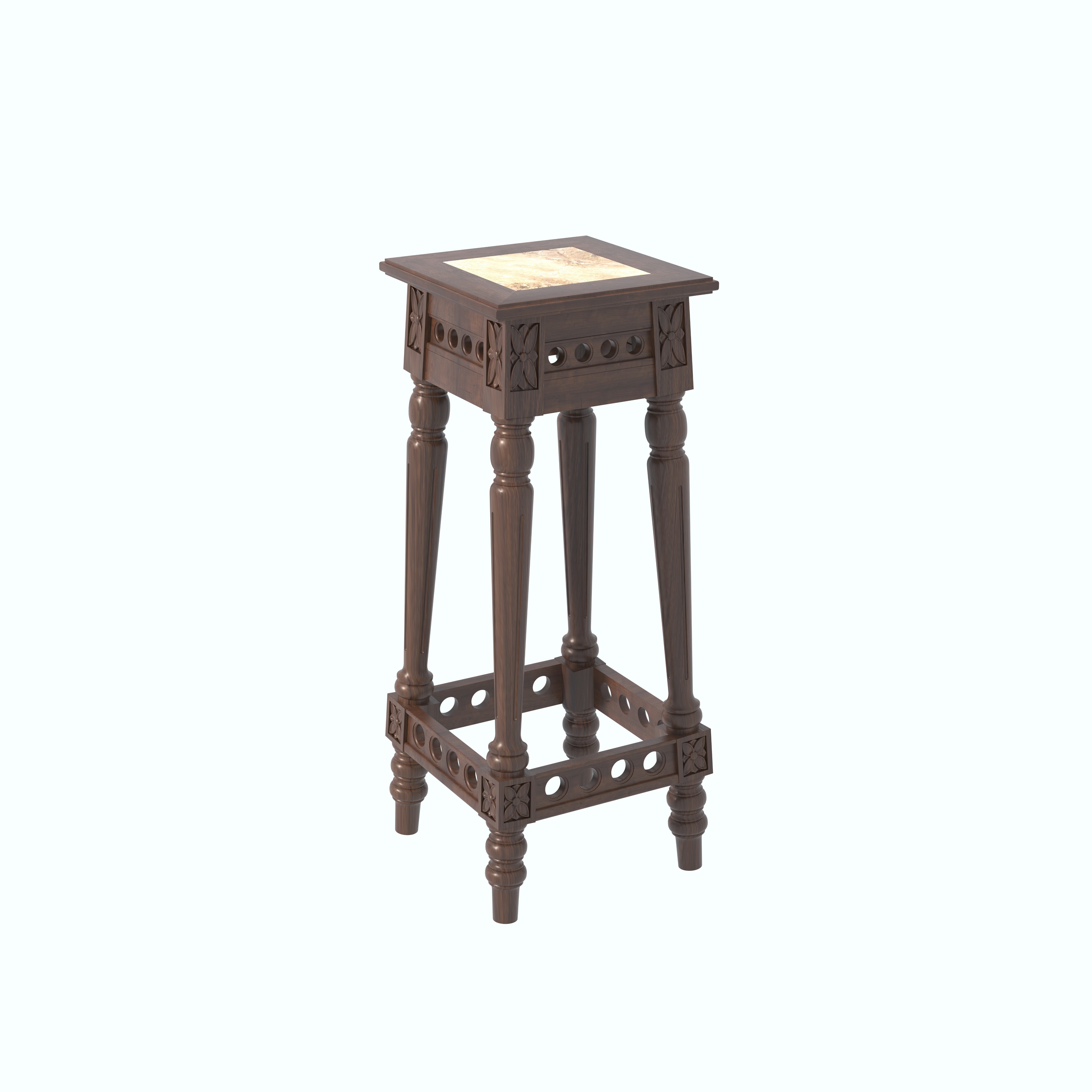 Tall Plant Stand with Carved Details & Turned Legs End Table