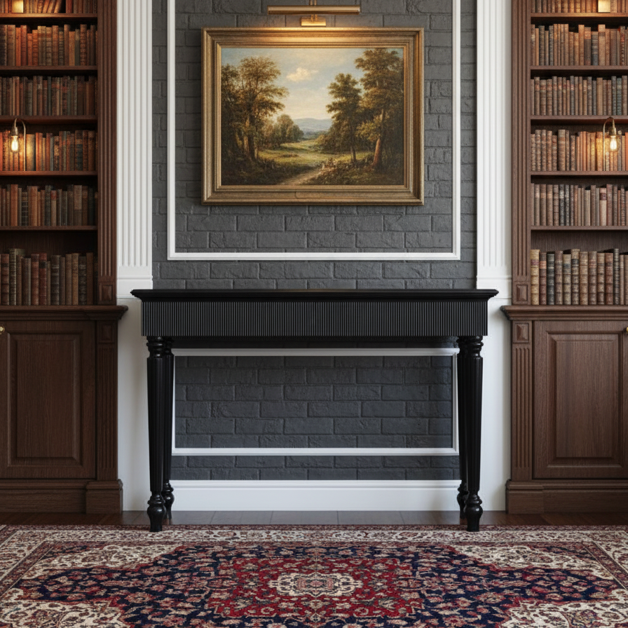 Classic Black Wooden Console Table with Fluted Detailing Console Table