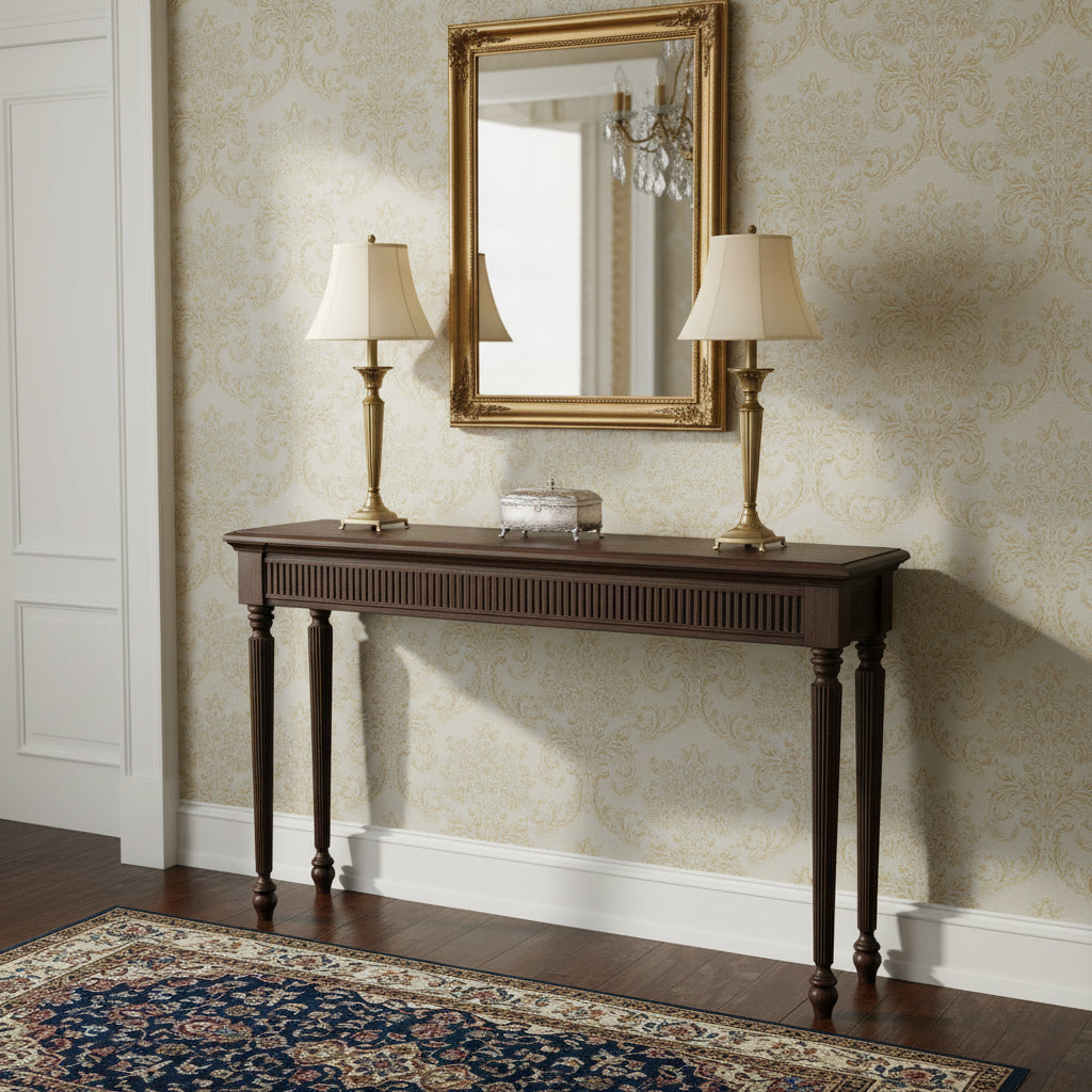 Classic Dark Wood Console Table - Fluted Design with Traditional Elegance Console Table