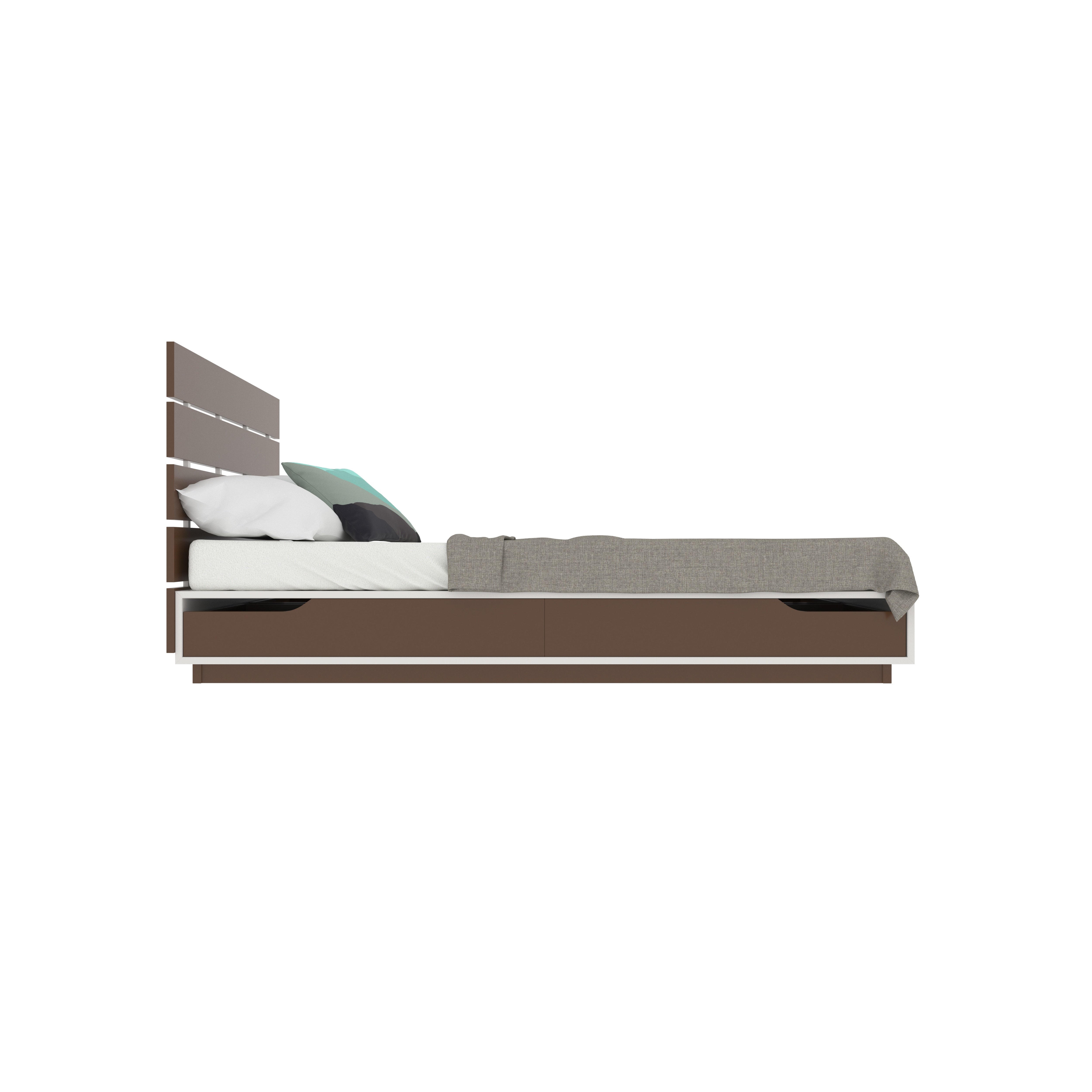 Modern Storage Bed with Slatted Headboard – Dual-Tone Finish Bed