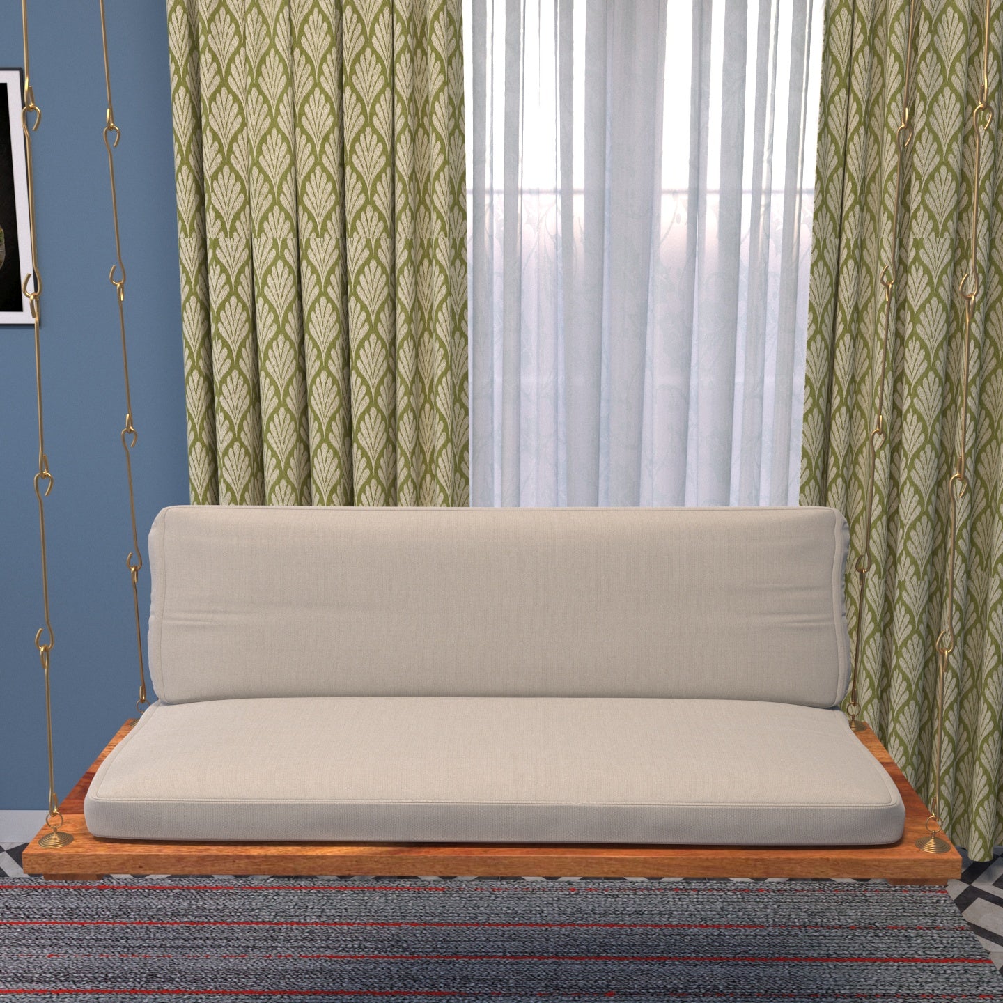 Sweden Soft Touch Upholstery Wooden Swing for Home Swing