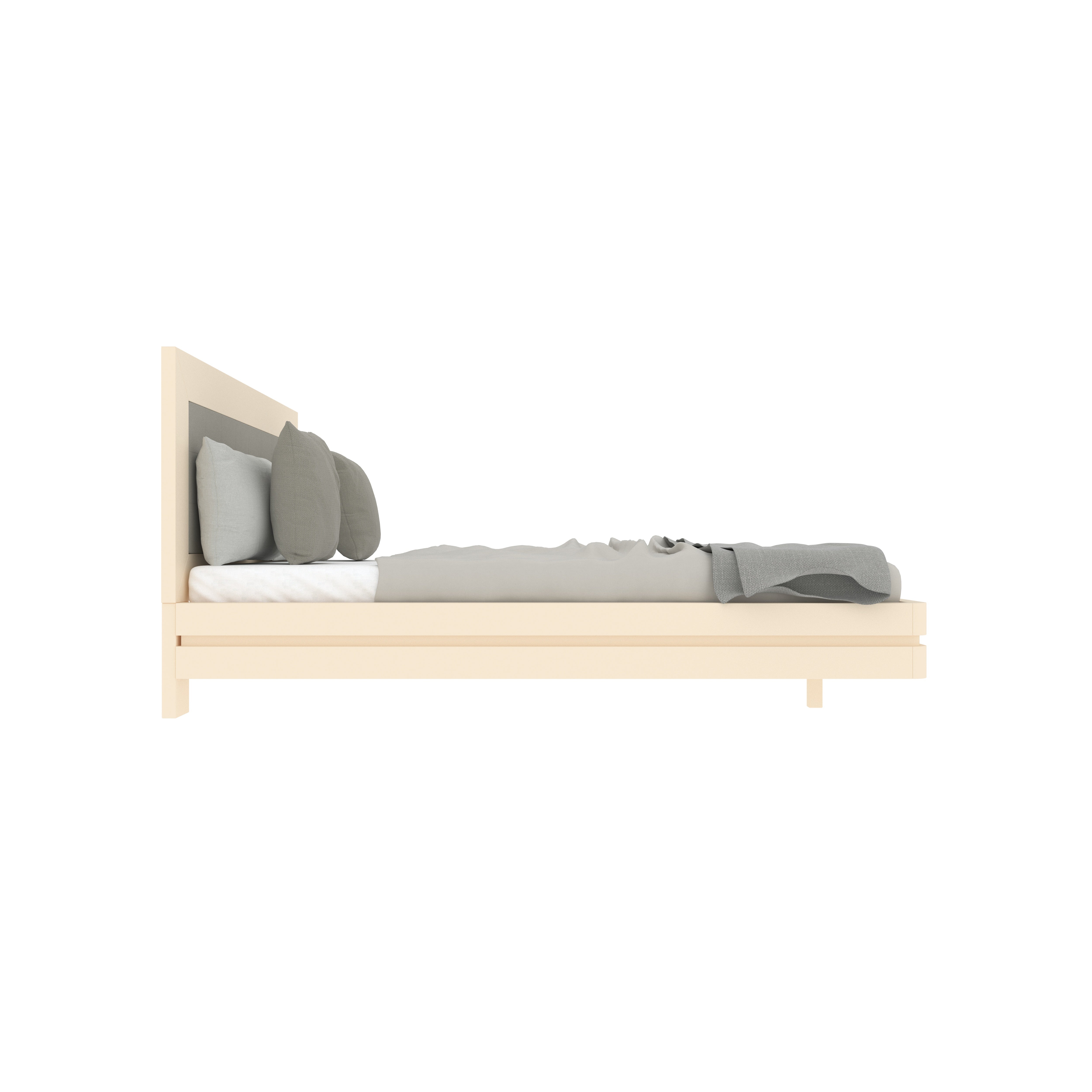 Minimalist Platform Bed with Cushioned Headboard – Scandinavian Style Bed