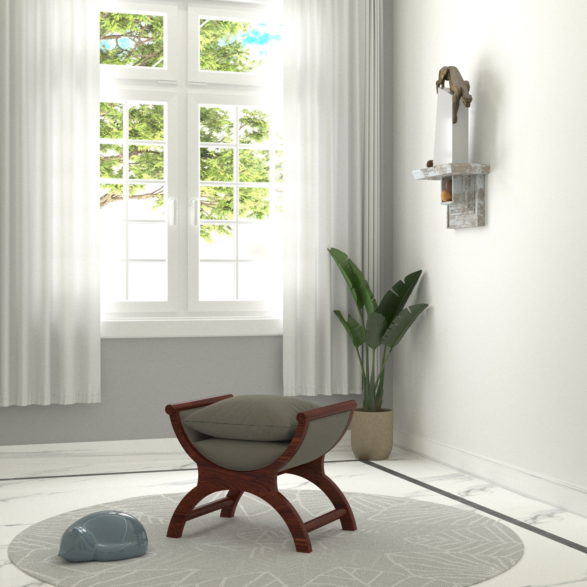 Decorative Stool with Upholstery, One-Seater Design Stool