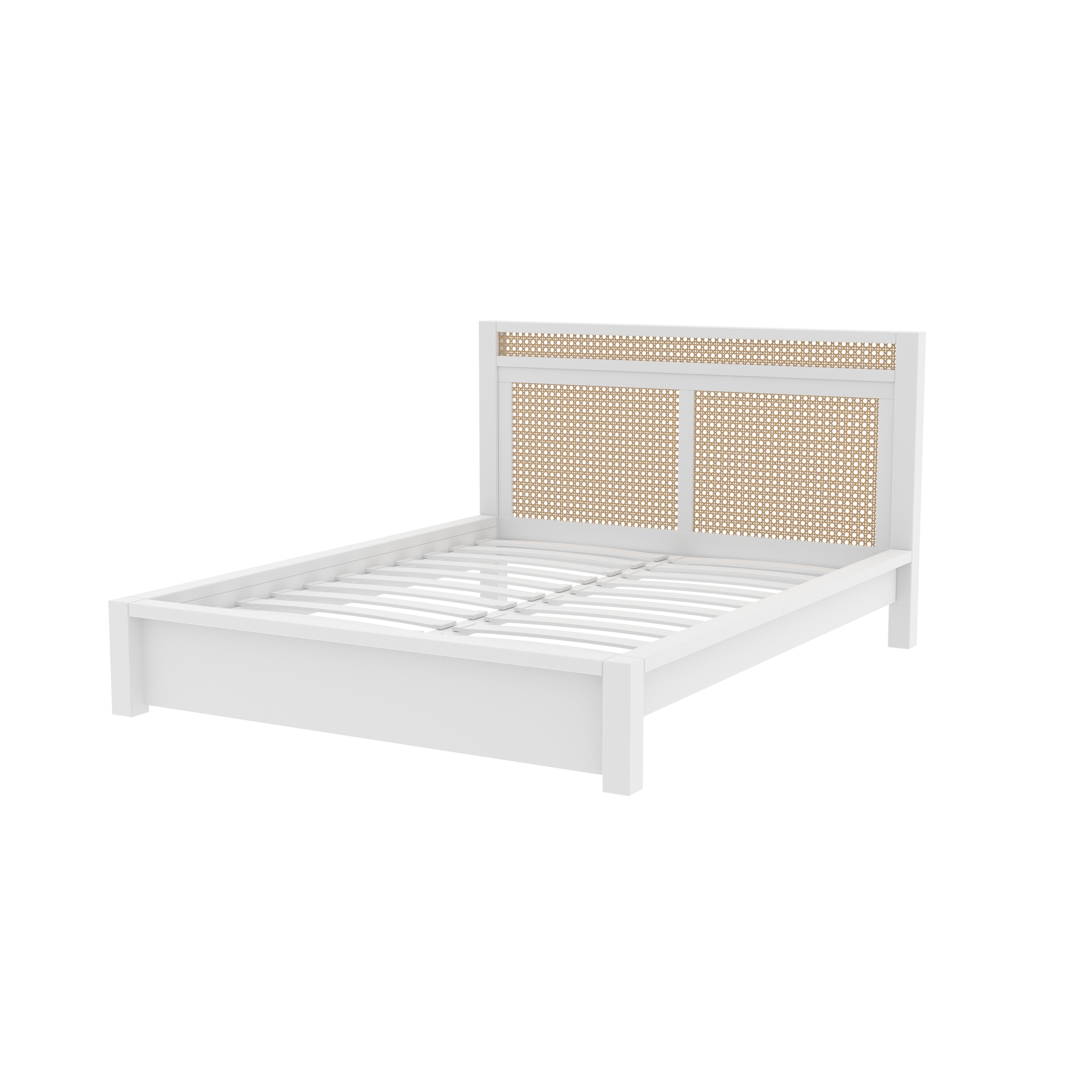 Barcelona Modern Bed with Multi-Panel Cane Headboard Bed