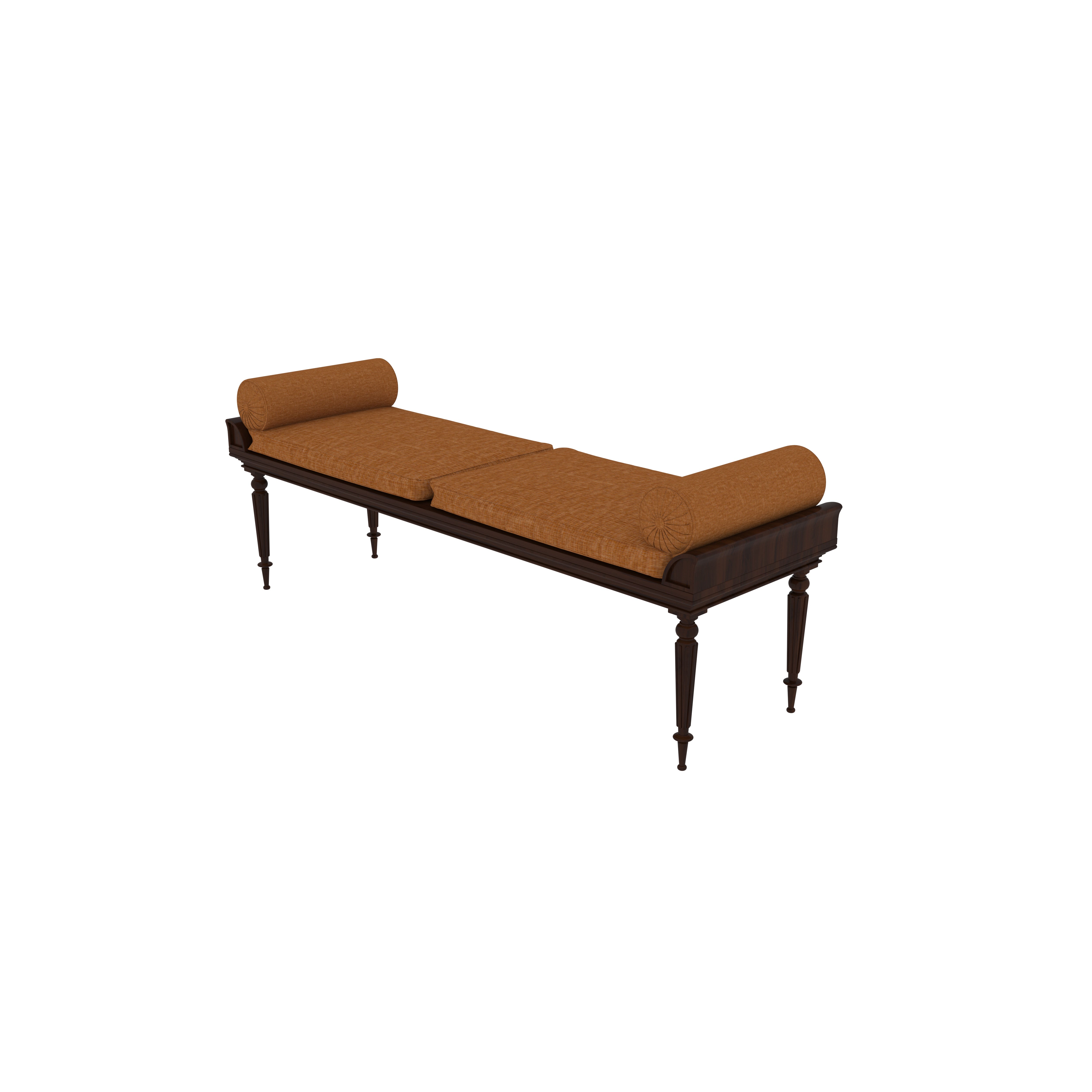 Traditional Teak Wood Divan with Bolster Cushions Classic Carved Bench Bench