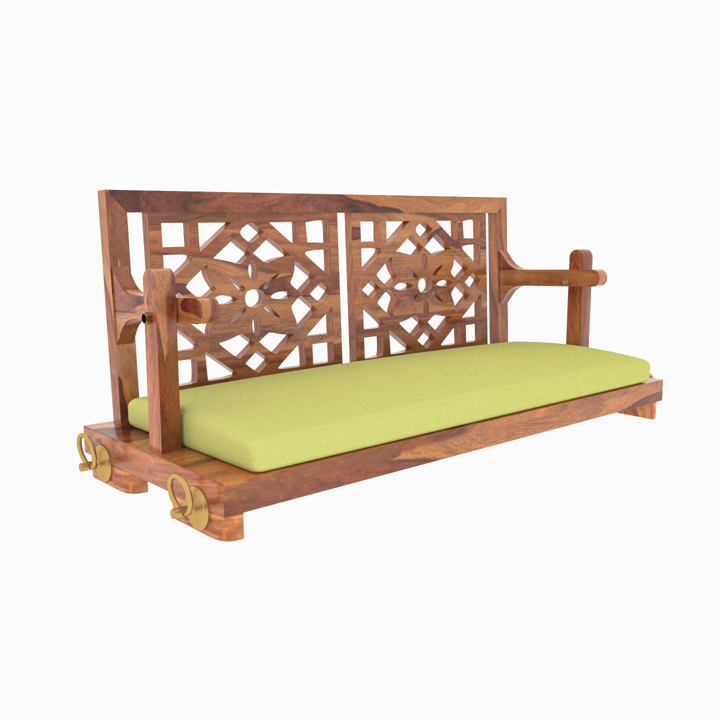 Fusion Flowered Carved Back Handmade Wooden Swing for Home Swing