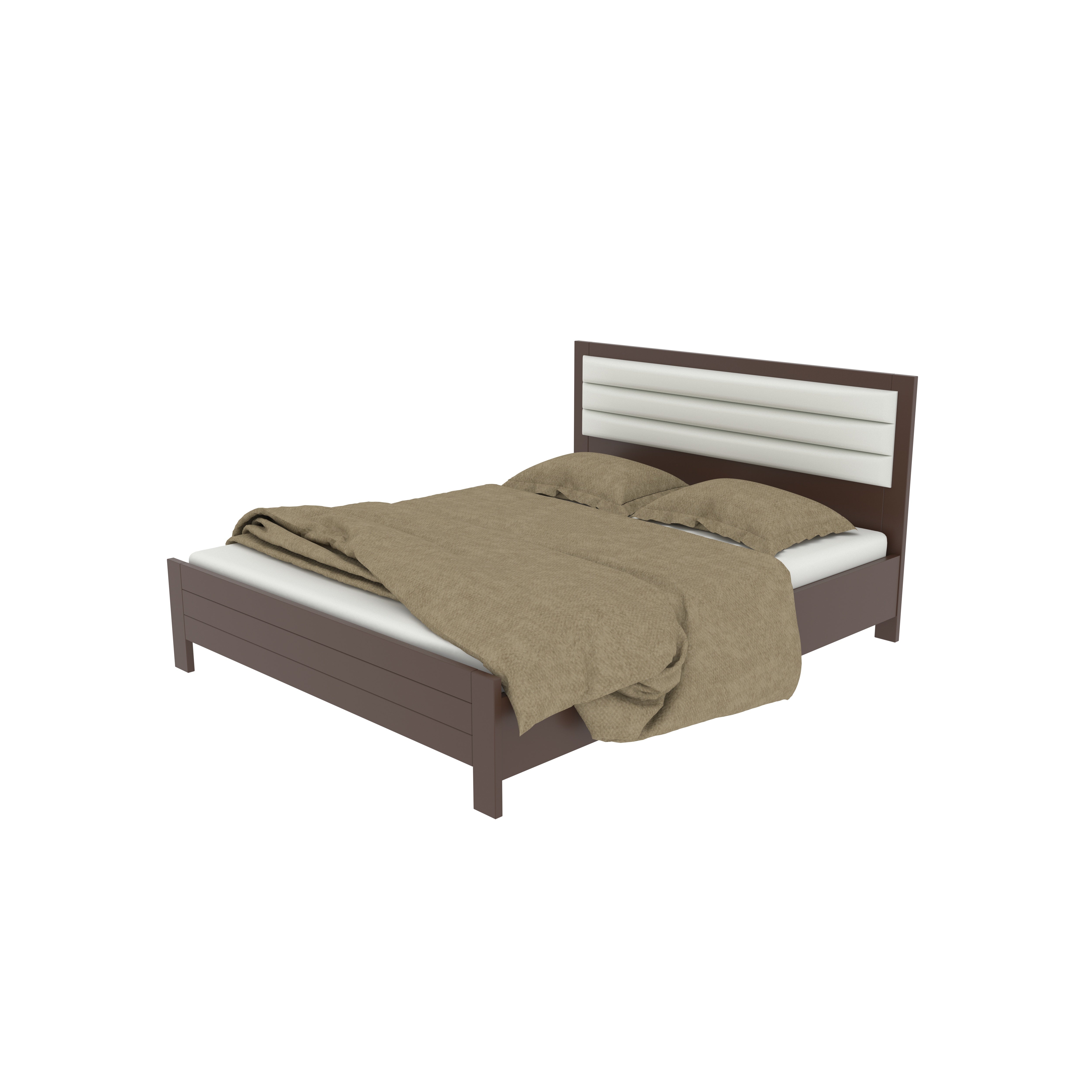 Contemporary Wooden Bed with Upholstered Headboard | Queen Size Comfort Bed