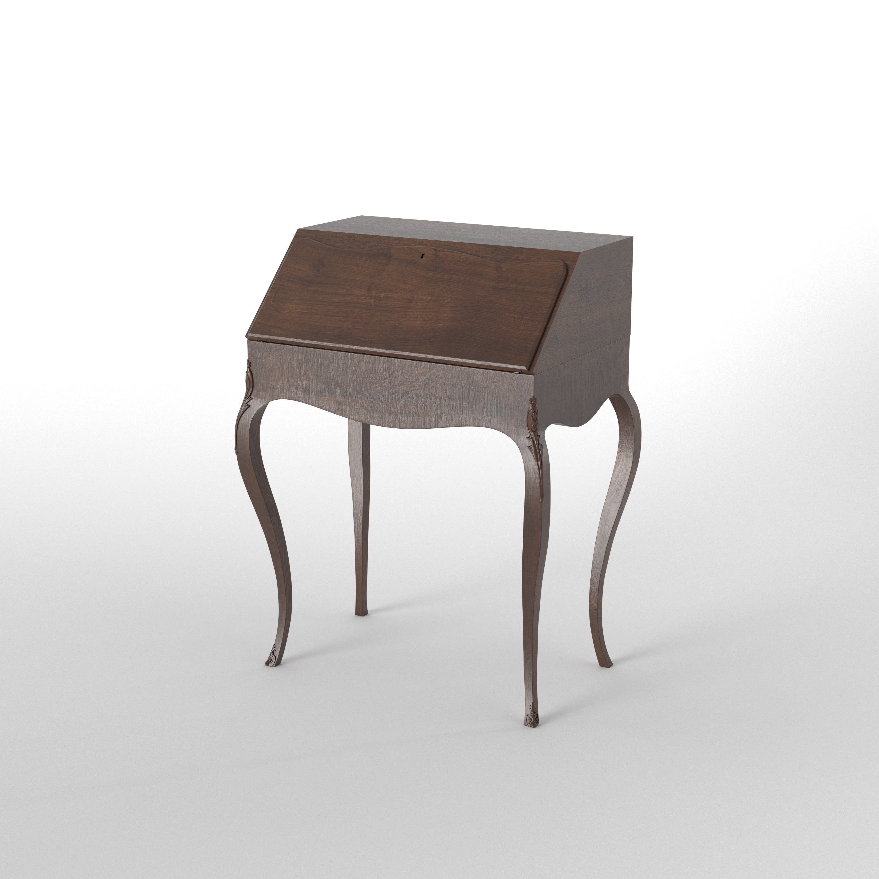 French-Style Secretary Desk with Cabriole Legs - Drop-Front Writing Bureau Study Table