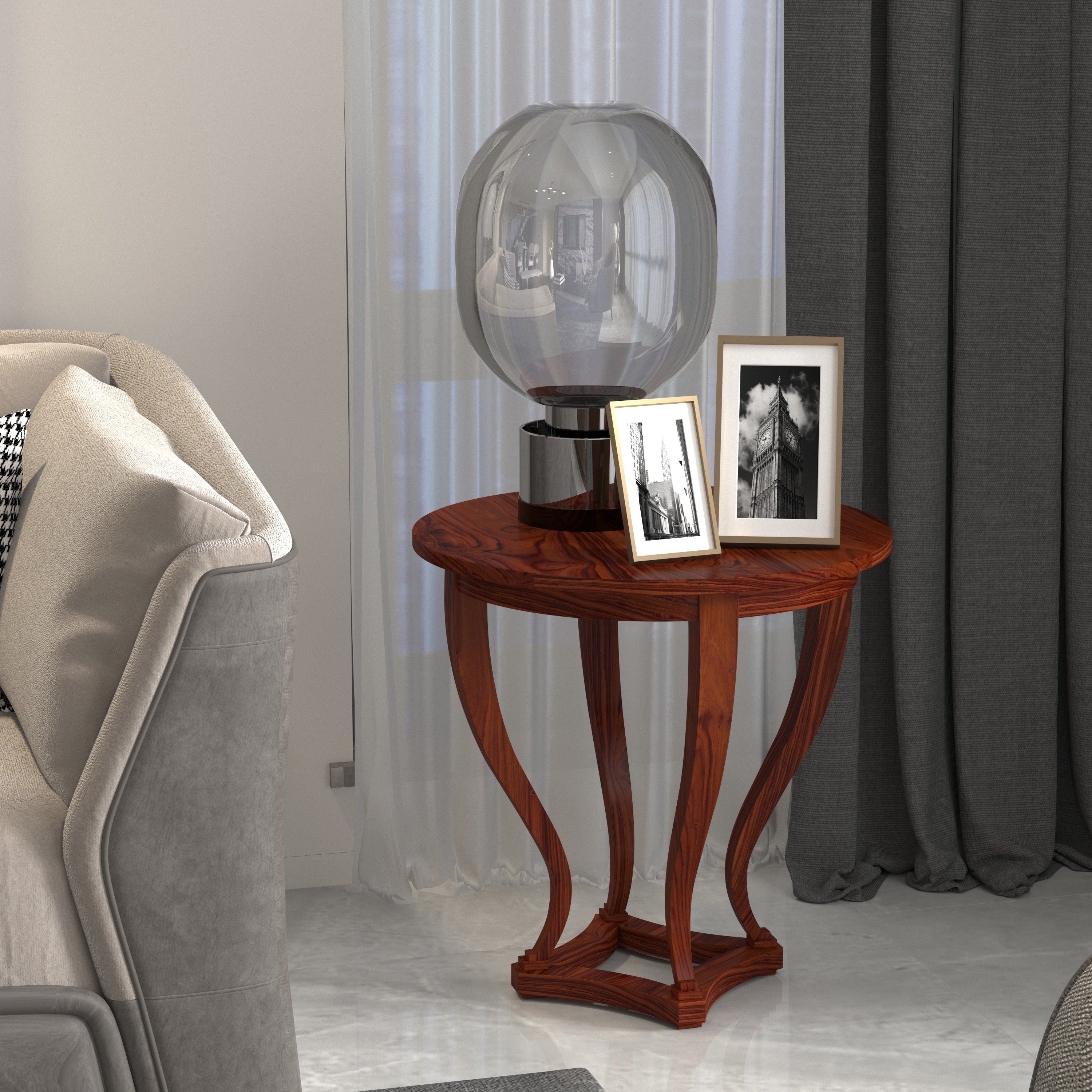 Round Side Table with Curved Cabriole Legs End Table