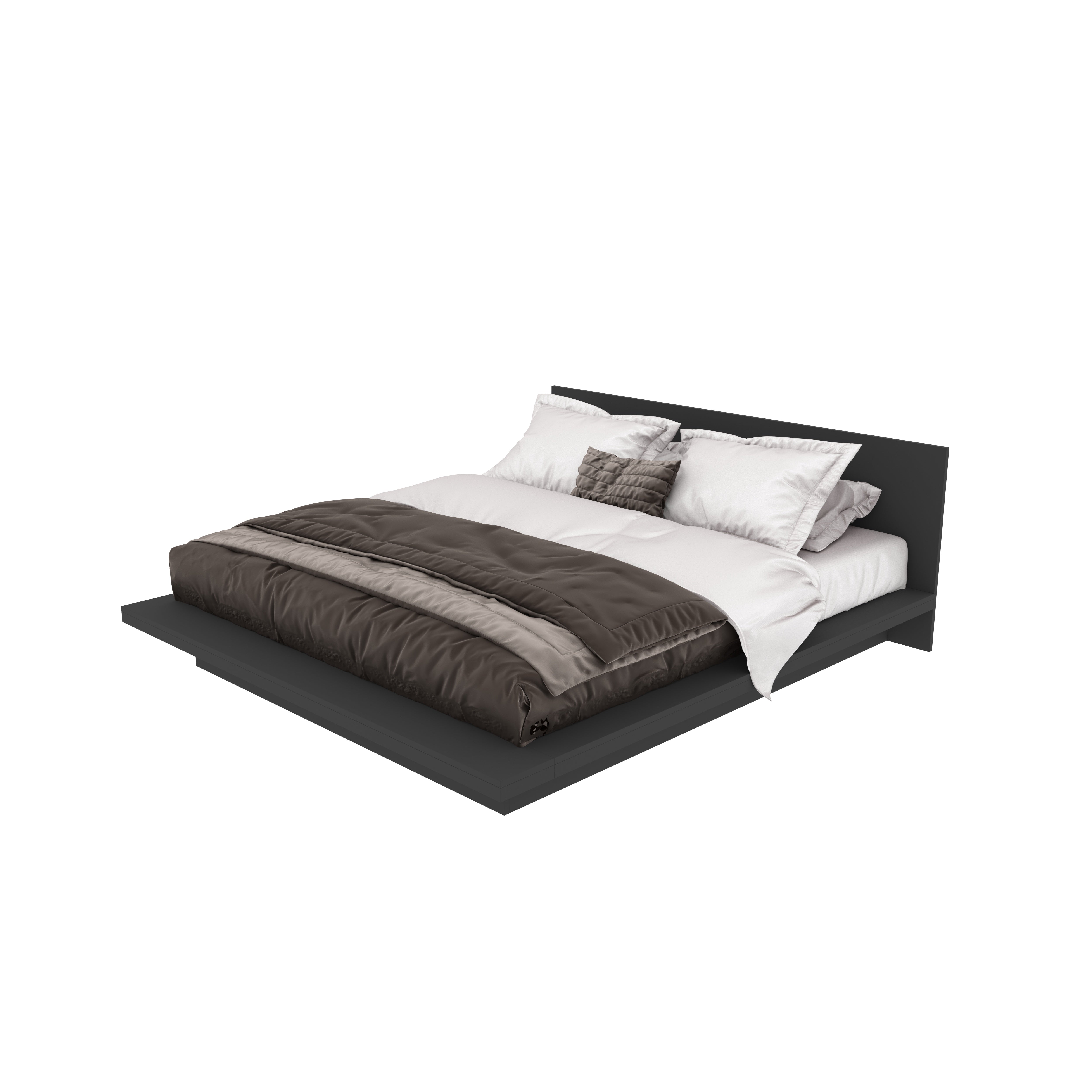 Sleek Modern Platform Bed with Cushioned Headboard – King Size Comfort Bed