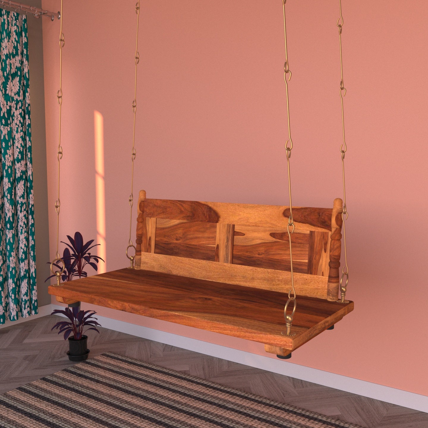 Vintage Soft Touch Upholstery Wooden Swing for Home Swing