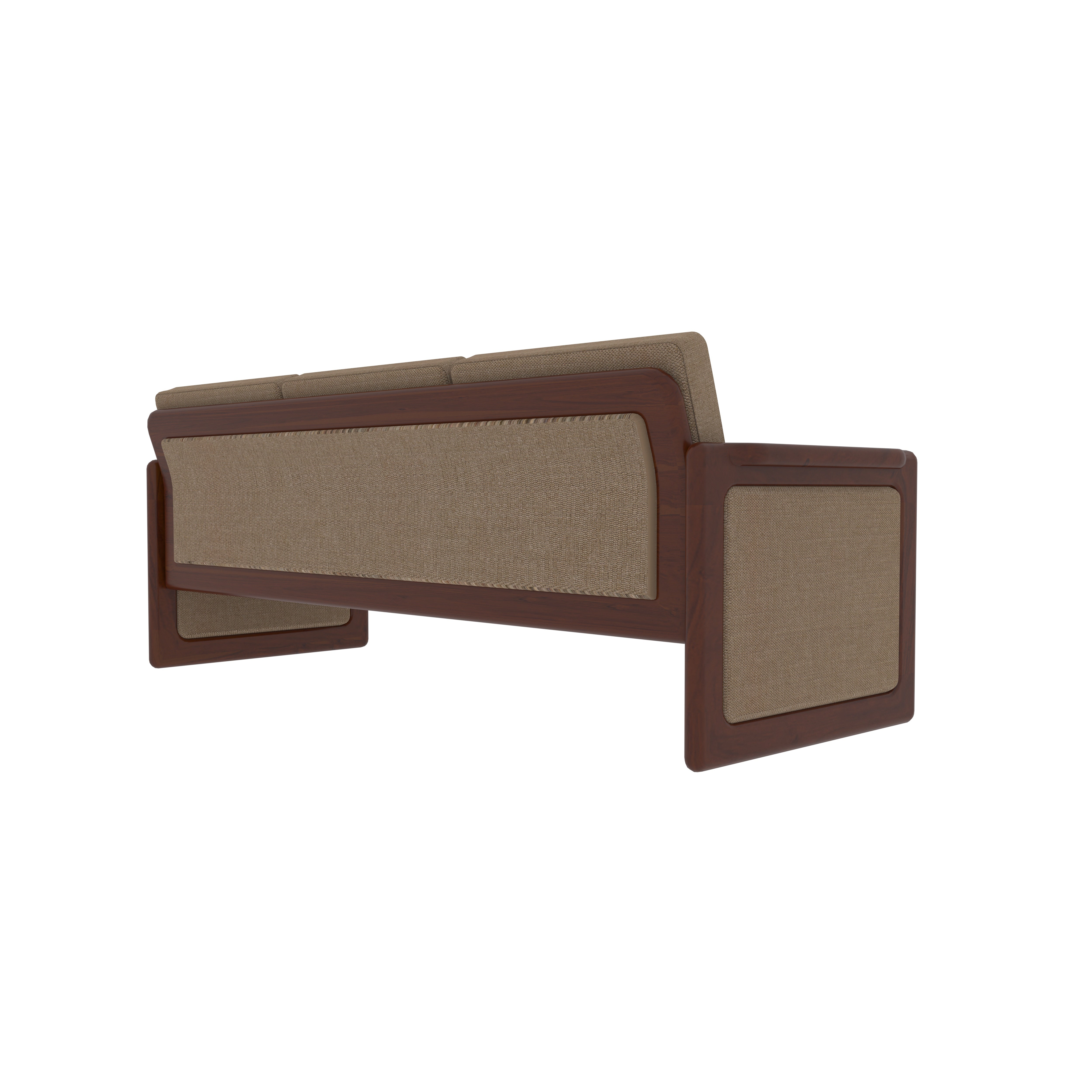 Retro Style Wooden 3-Seater Sofa with Boxy Armrests Sofa