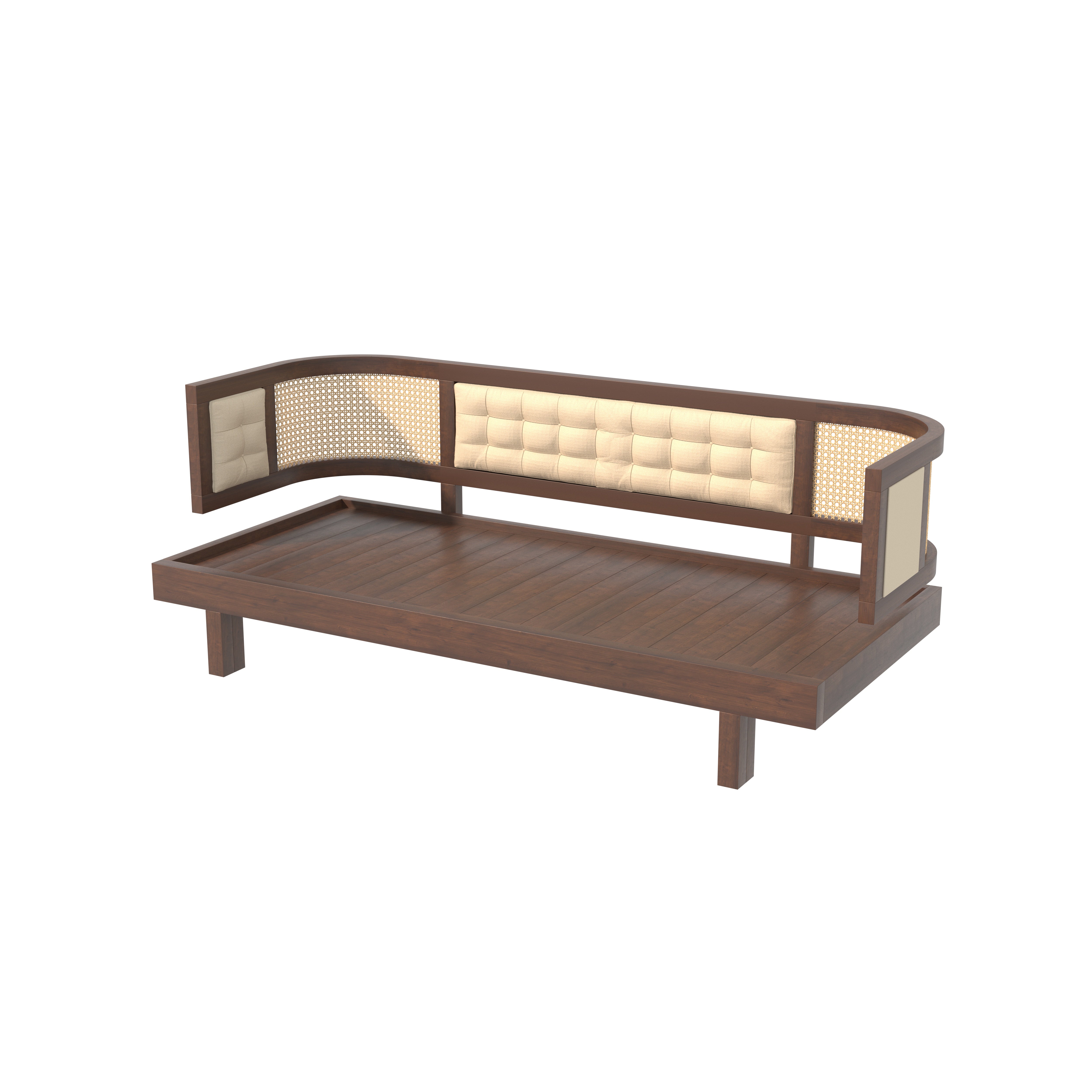 Daybed Sofa with Cane Panels and Tufted Upholstery Sofa cum bed
