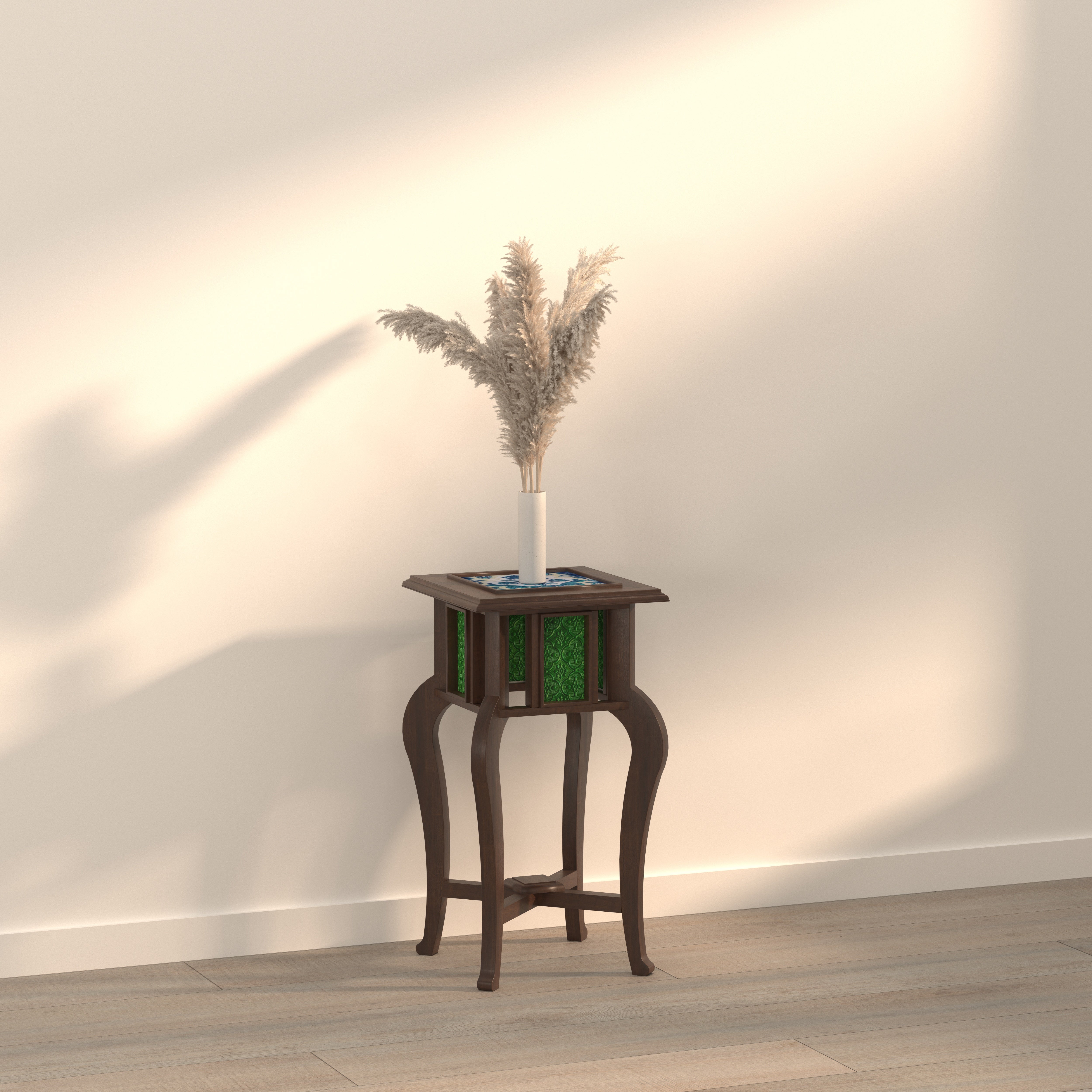 Artisan Accent Plant Stand with Decorative Panel Design End Table