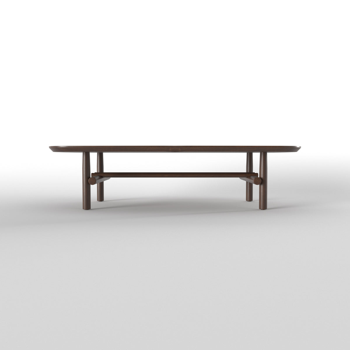 Long Rectangular Dining Table with Rounded Edges and Crossbar Base Japanese Dining Set
