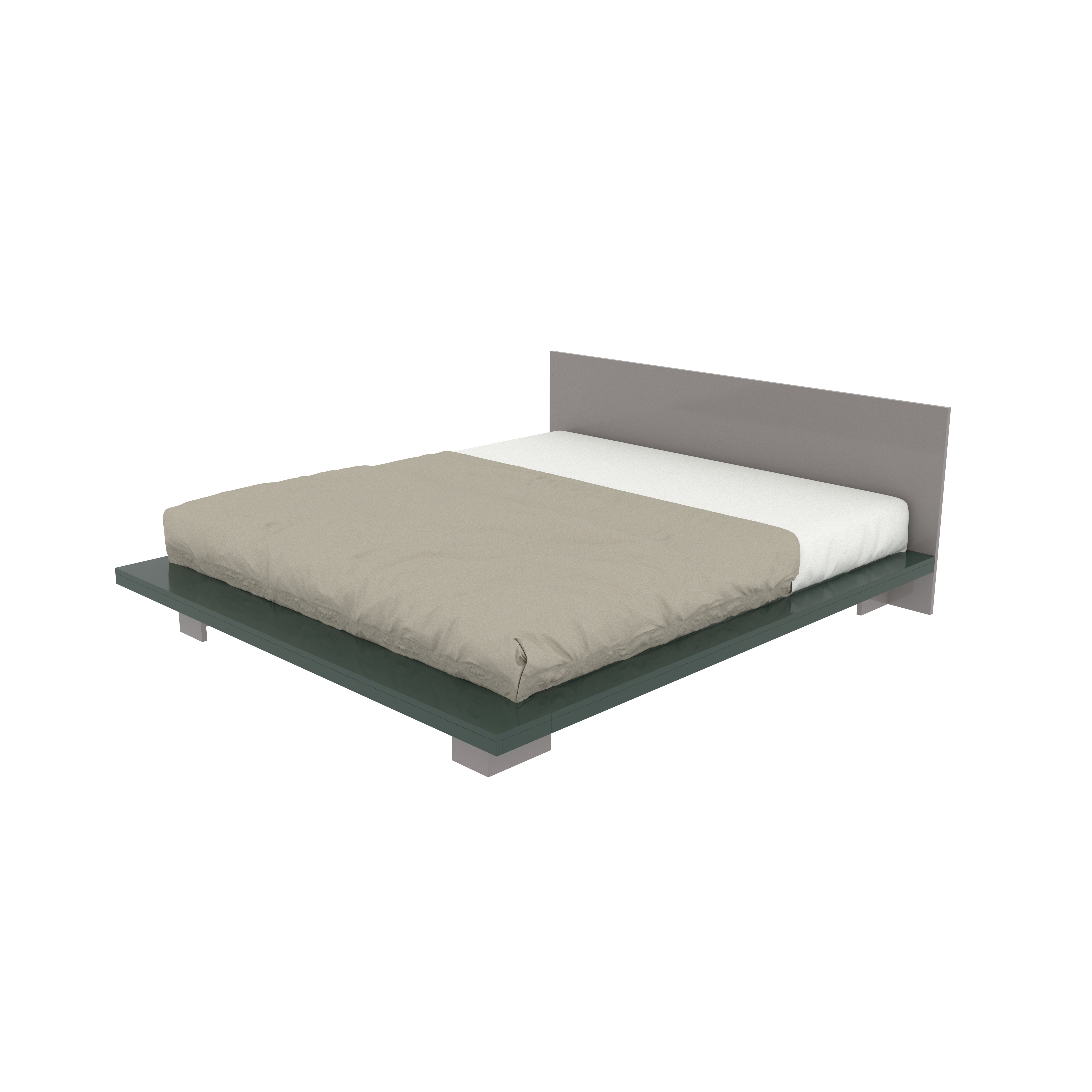 Minimalist Low-Height Platform Bed with Grey Headboard and Matte Finish Bed