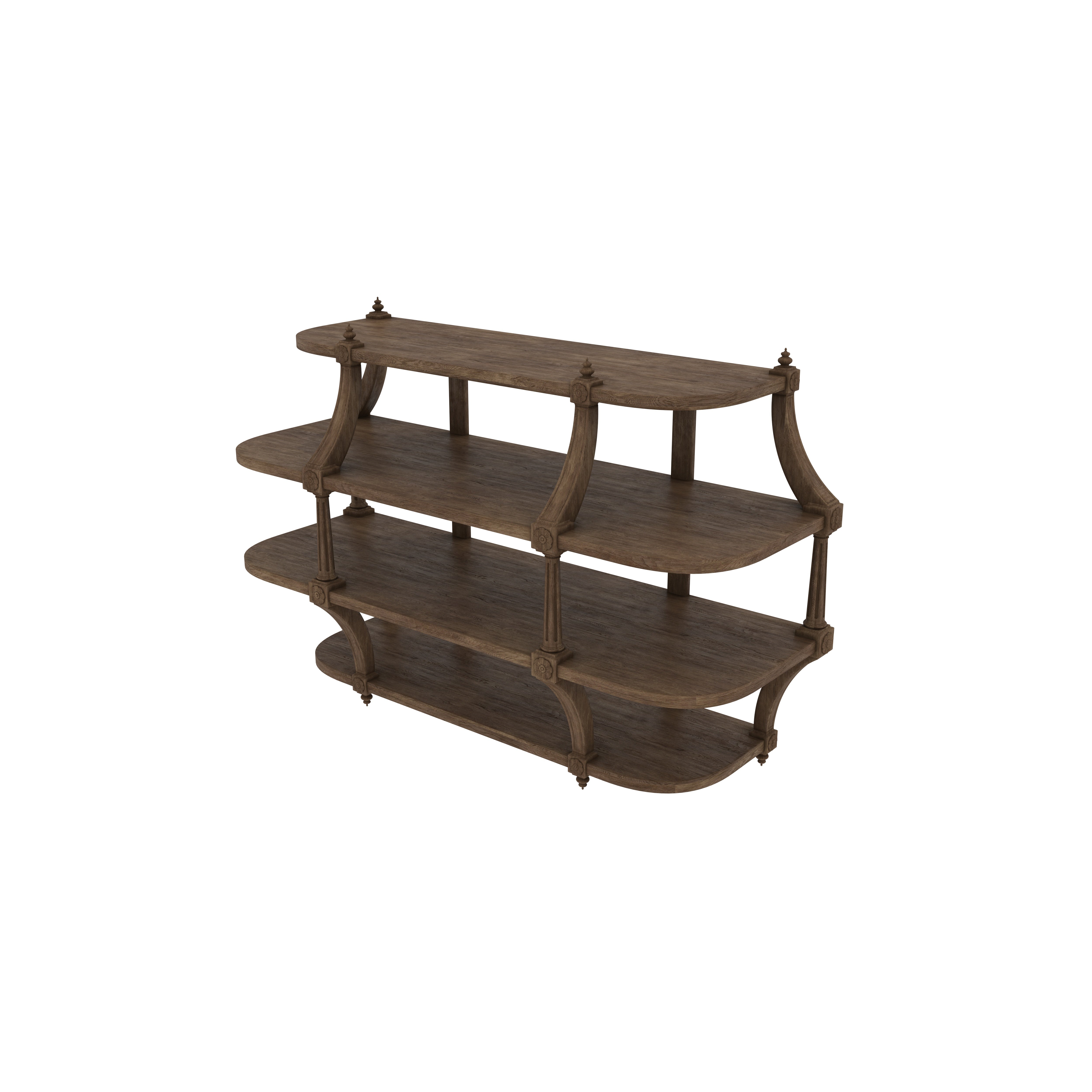 Vintage Curved Wooden Wall Shelf – 4-Tier Open Storage Unit Wall Rack