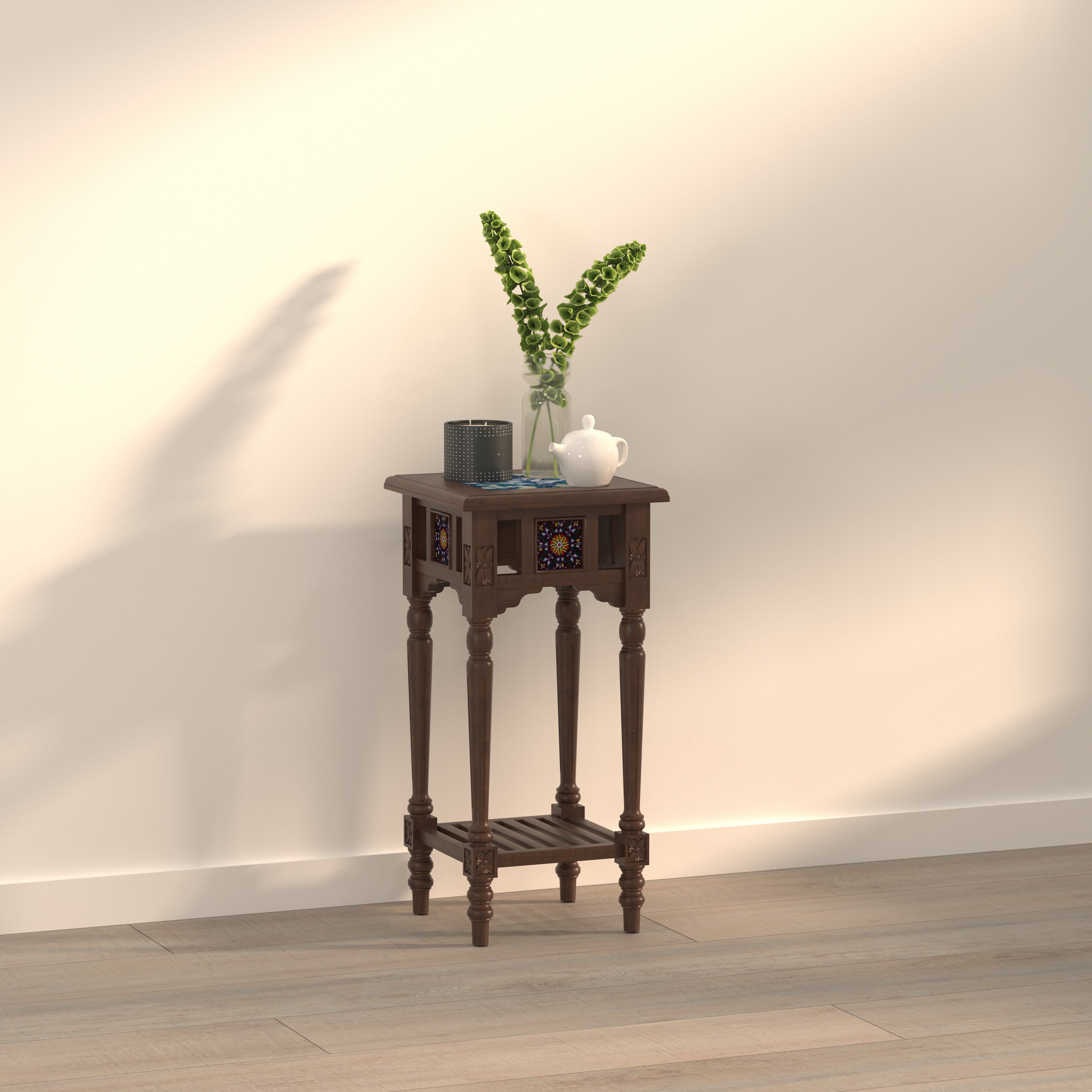 Tall Accent Plant Stand with Artistic Panel Detailing End Table