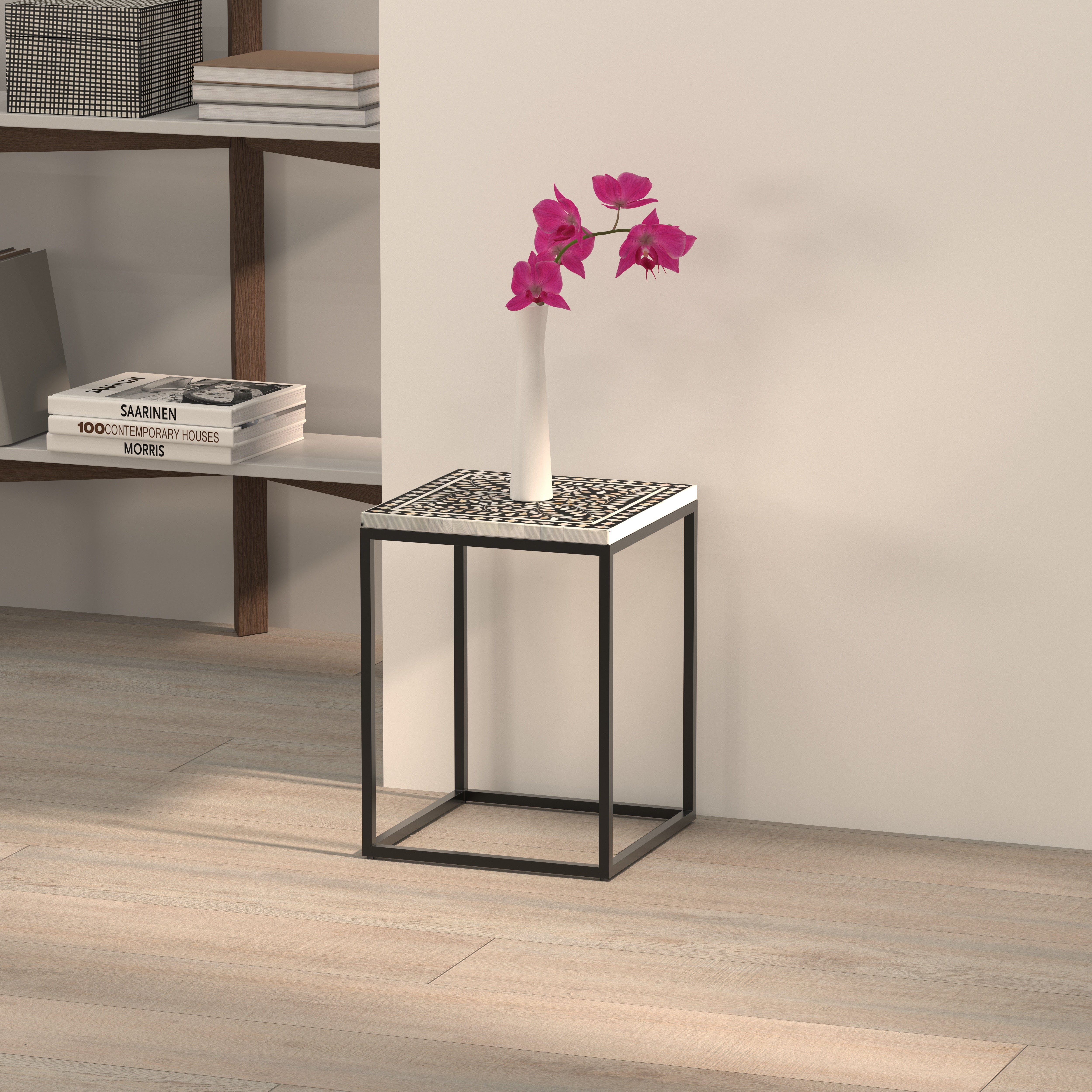 Framed Arabesque End Table - Hand-Painted Floral Design End Table