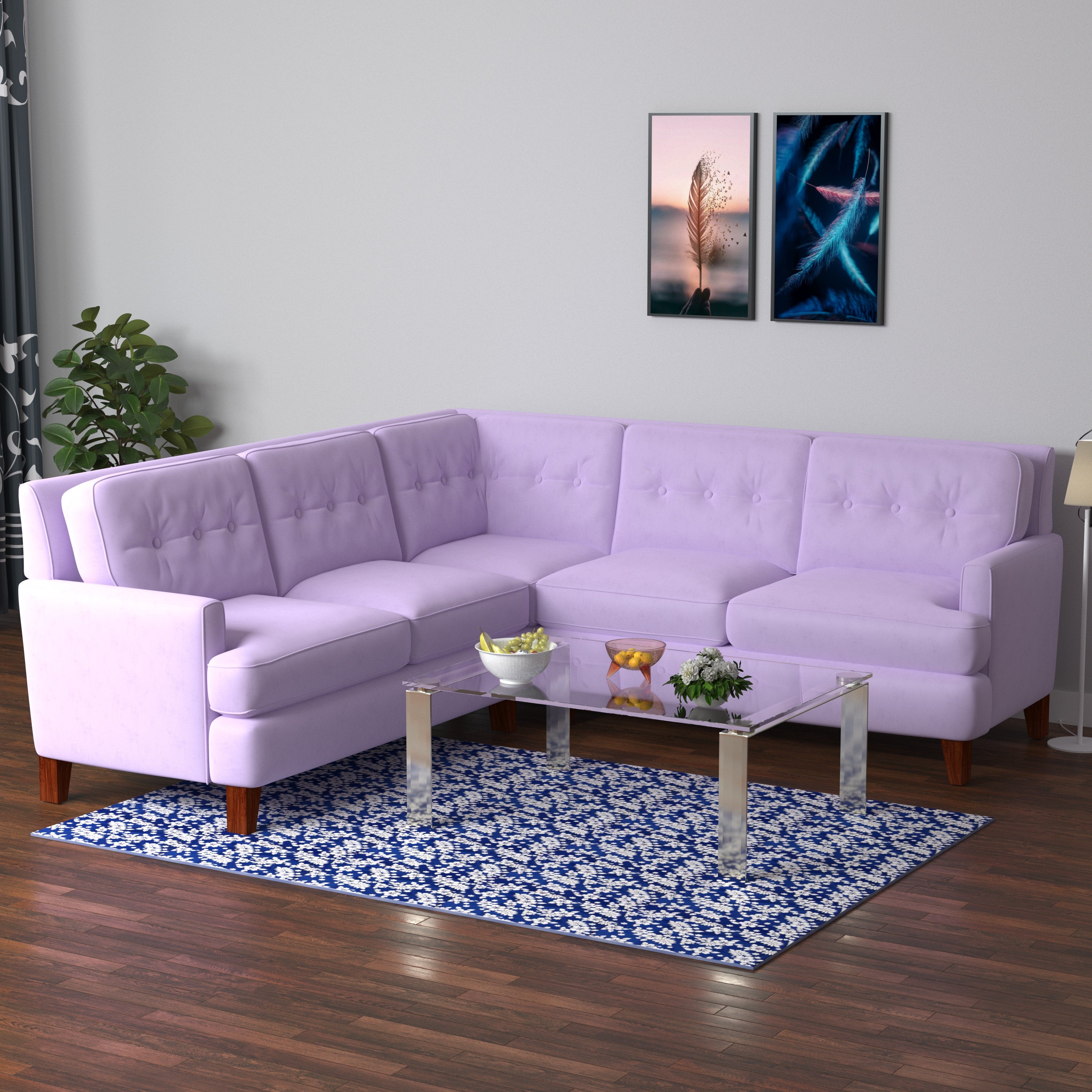 Voilet Pink Pastel Coloured with Premium Comfort L Shaped 4 Seater Sofa Set for Home Sofa