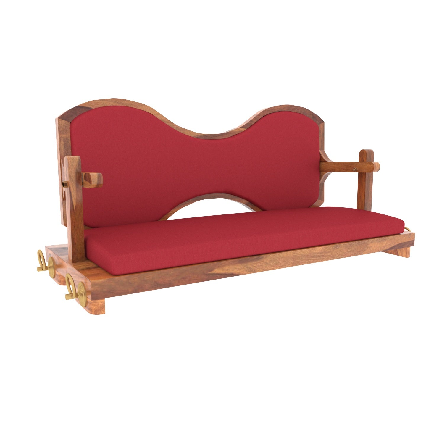 Classic Cherry Reddish Boomerang Style Back Wooden Swing for Home Swing