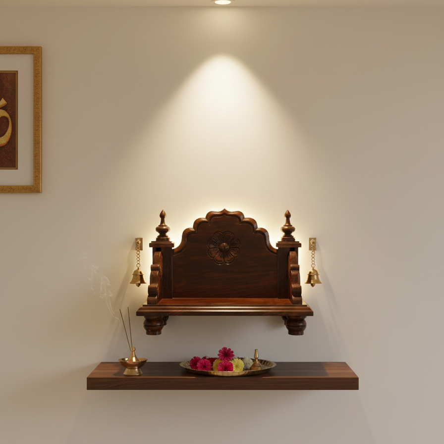 Compact Wooden Temple - Handcrafted Home Mandir Temple