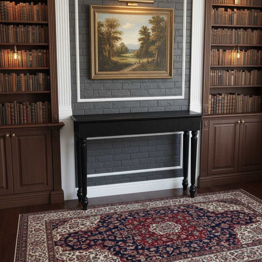 Classic Black Wooden Console Table with Fluted Detailing Console Table