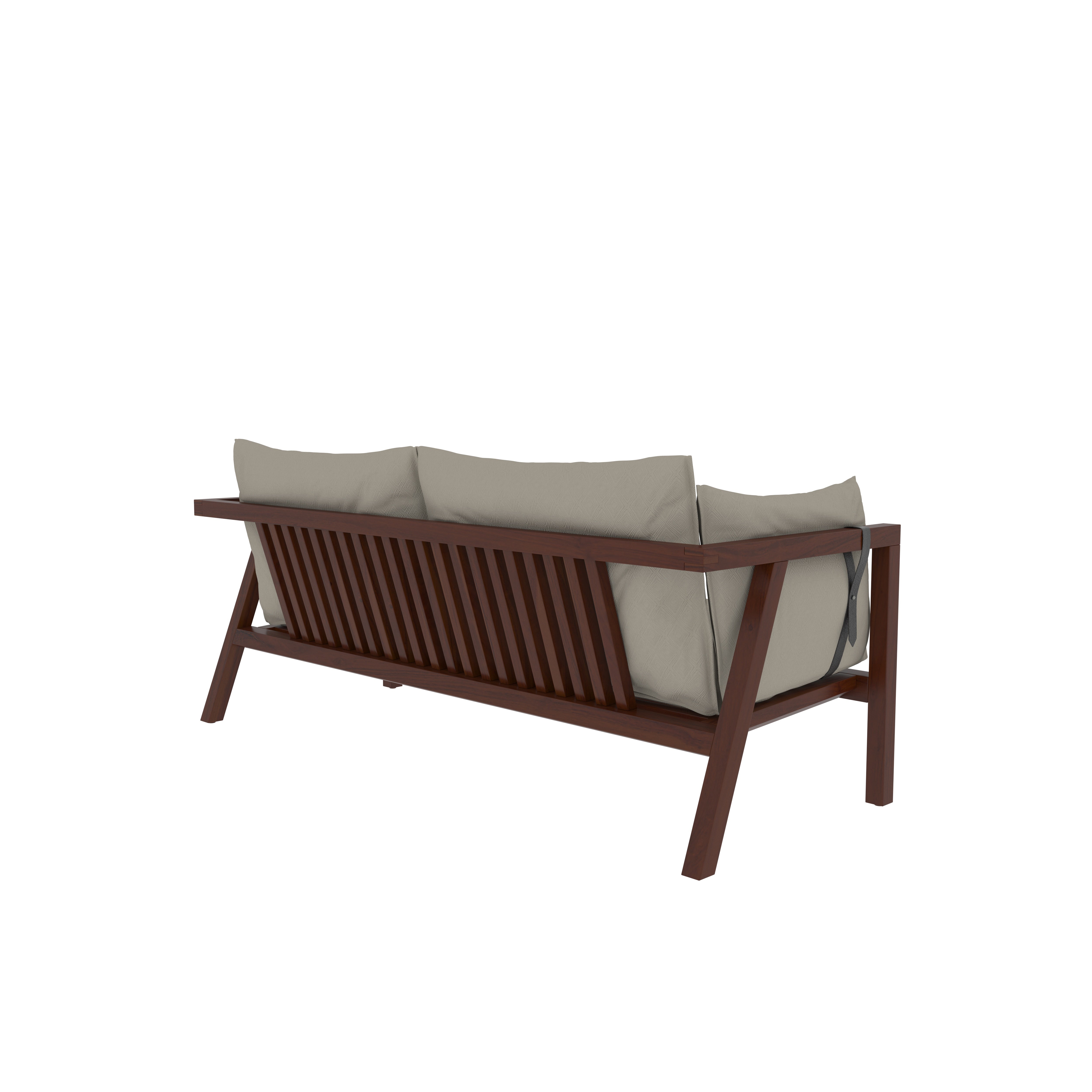 Contemporary Wooden Sofa with Strap-Back Cushions Sofa