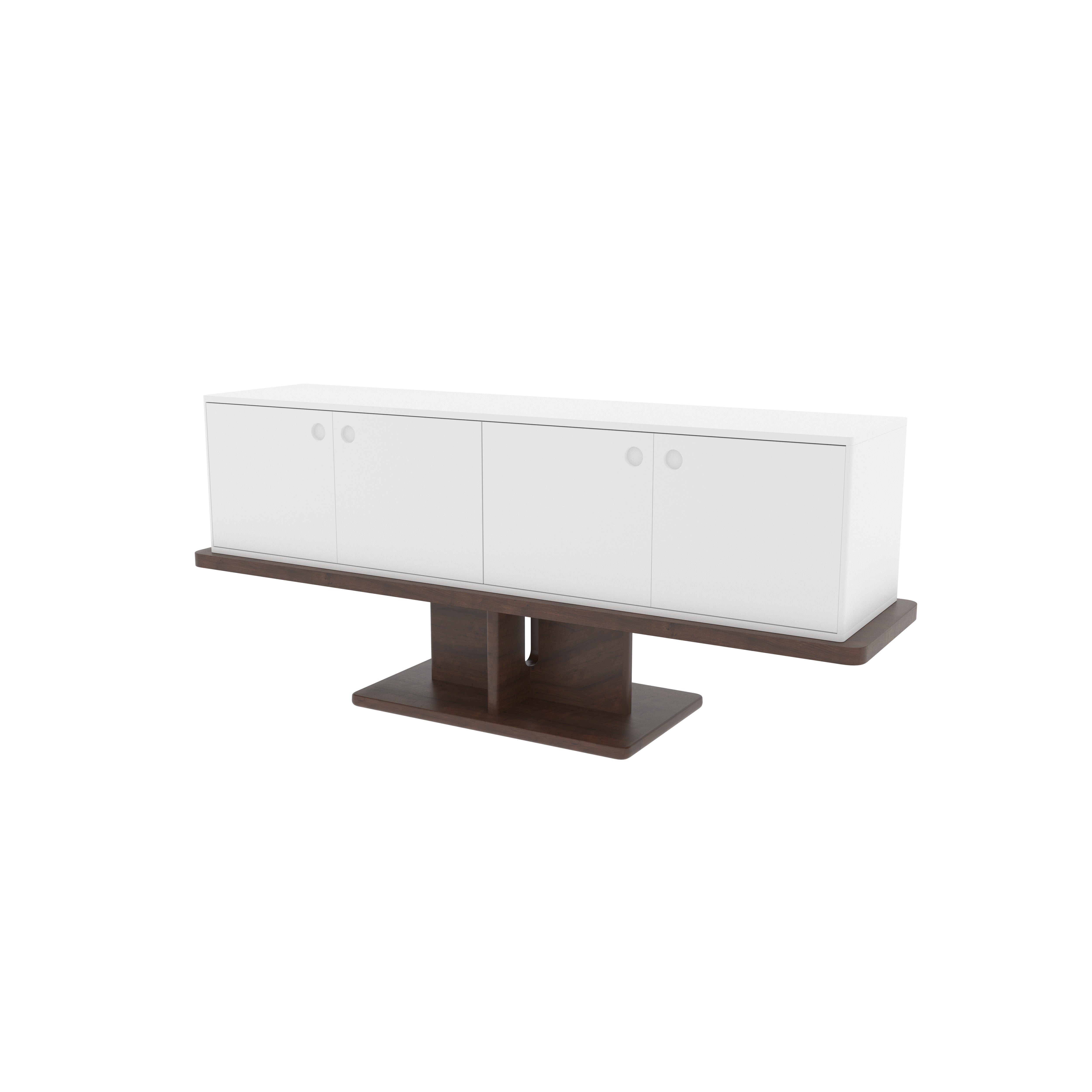 Floating White TV Stand with Walnut Pedestal - Modern Suspended Entertainment Console Tv stand