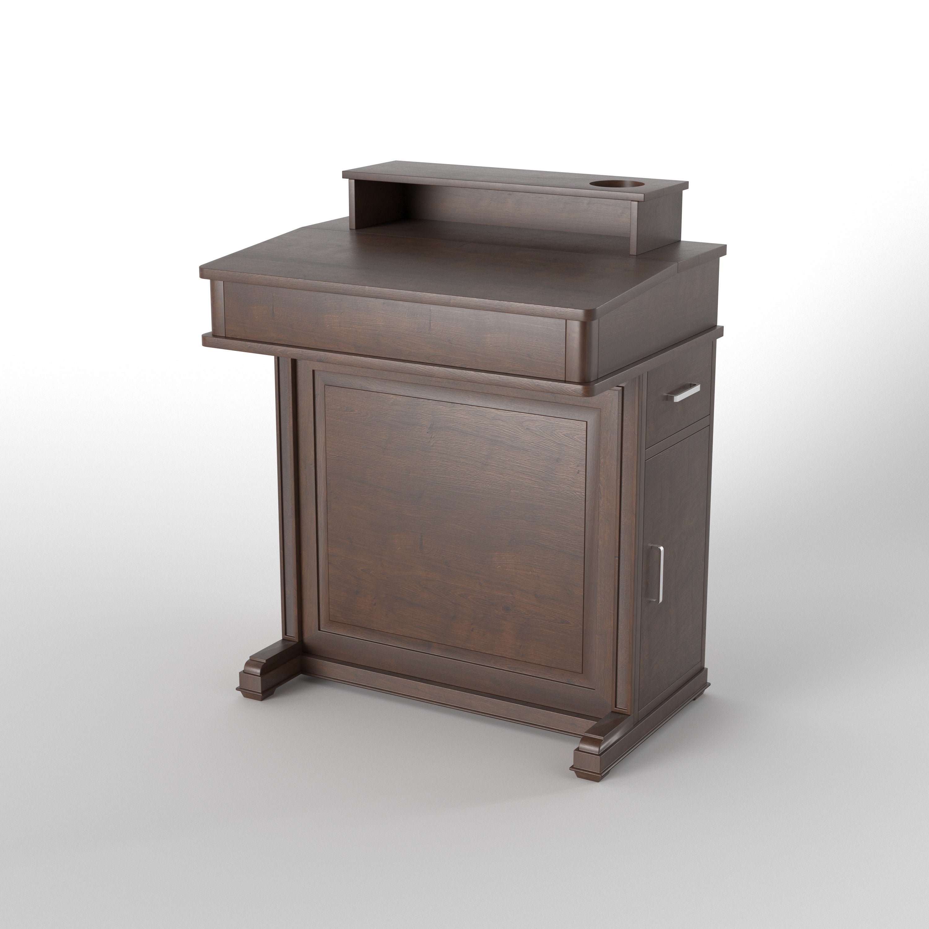 Handcrafted Solid Wood Church Pulpit Lectern with Open Shelf & Side Storage Cabinets Study Table