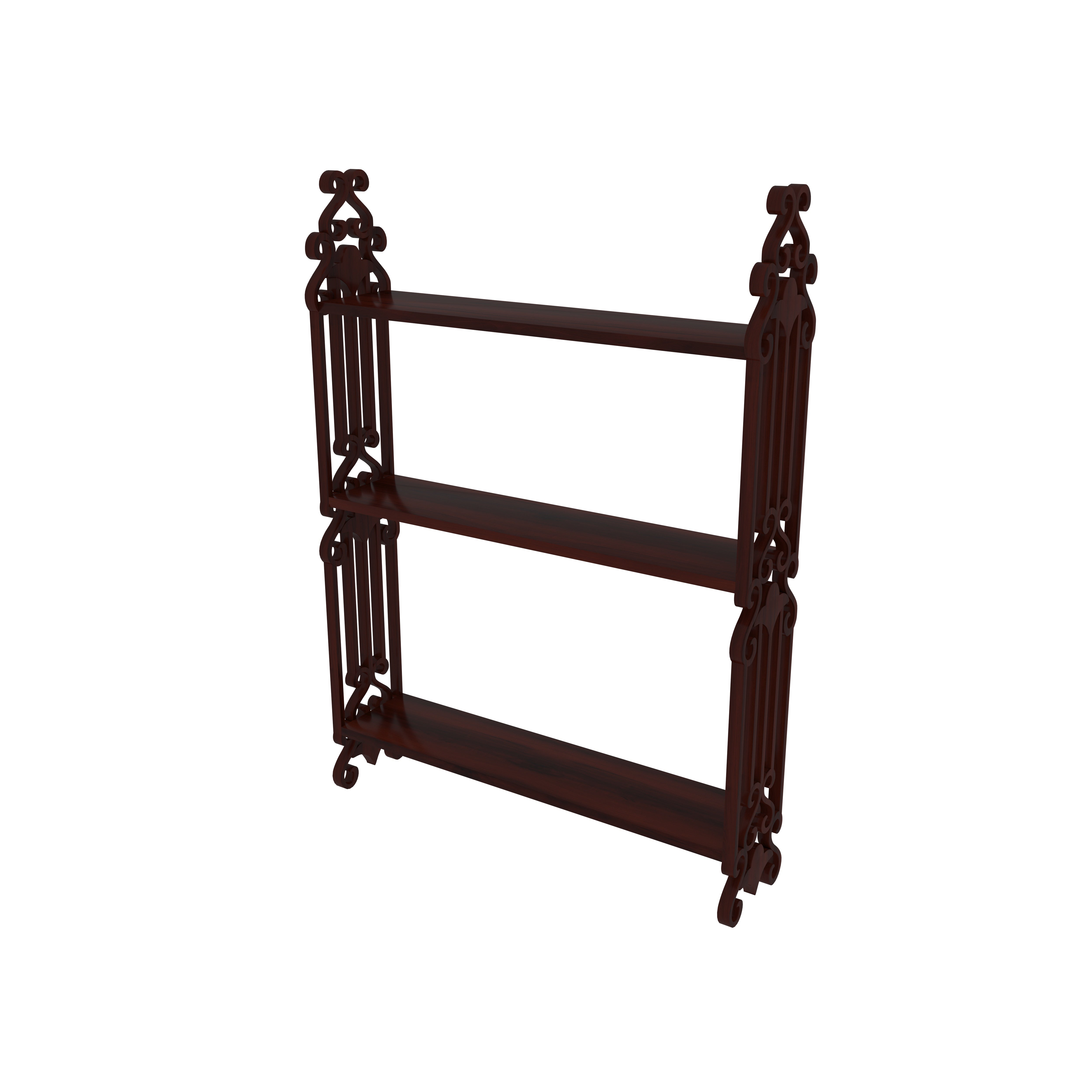 Vintage Wooden Wall Shelf with Ornate Side Frames – 2-Tier Display Wall Rack