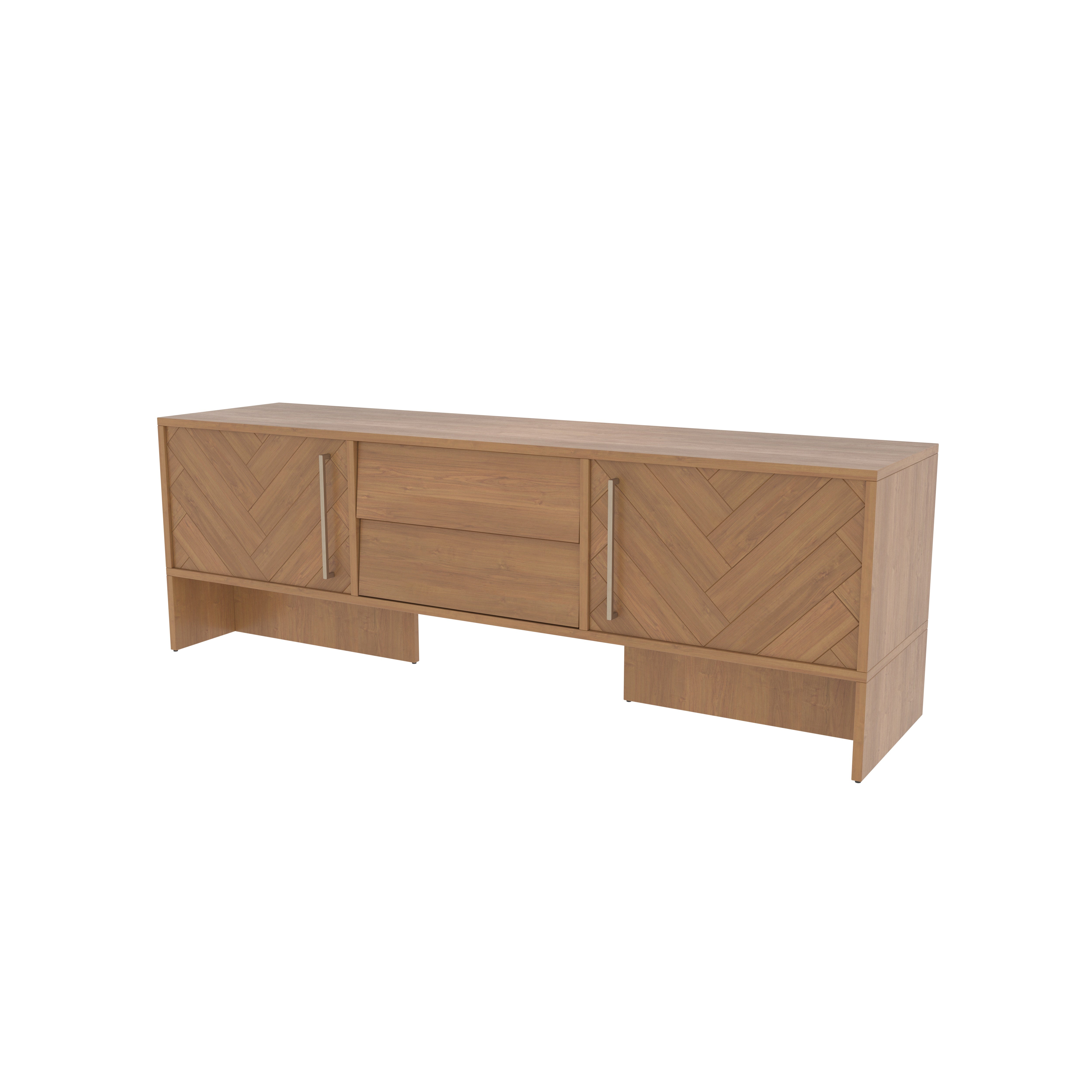 Chevron Pattern TV Console - Natural Finish Media Cabinet Tv stand
