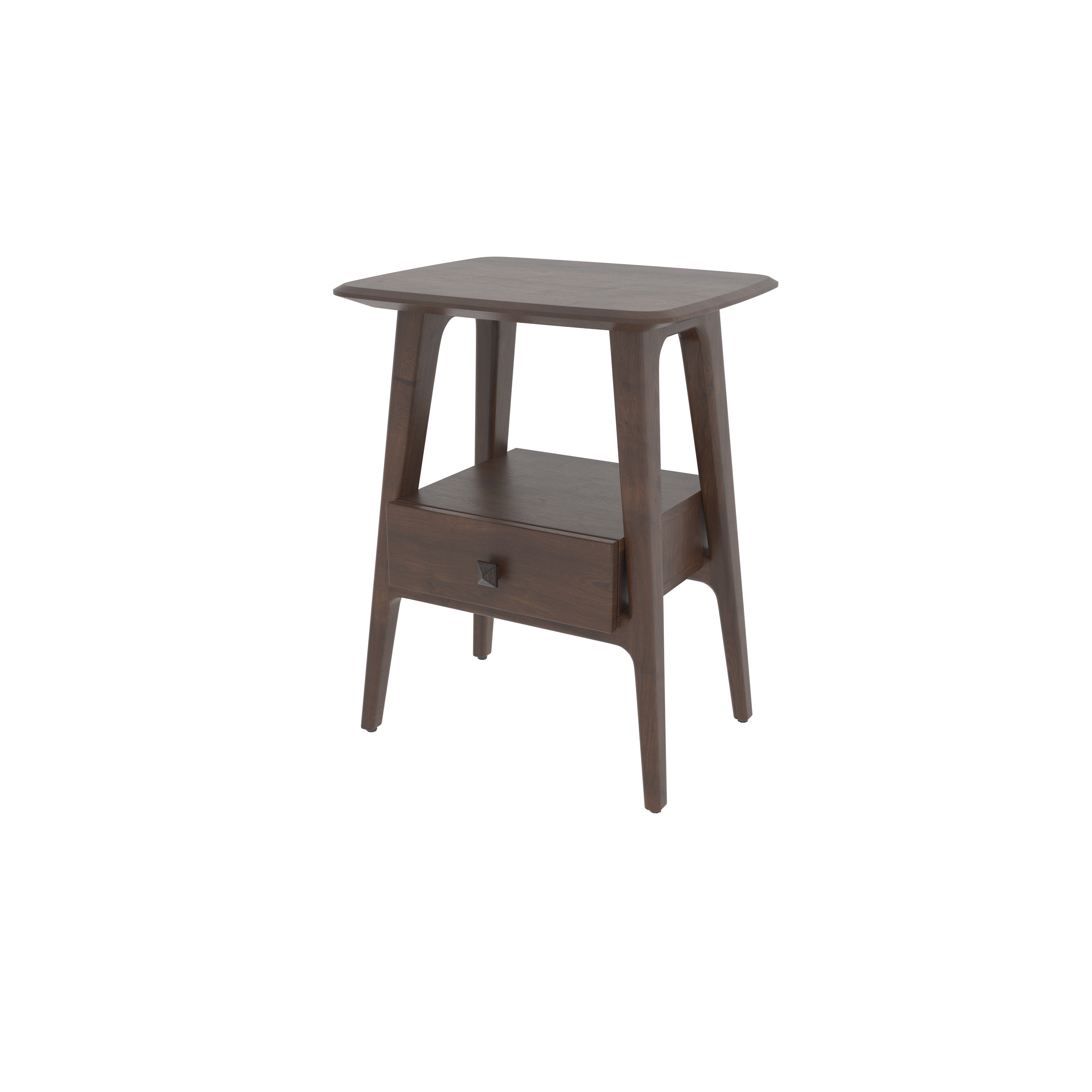 Compact Solid Wood Nightstand with Rounded Top Bedside