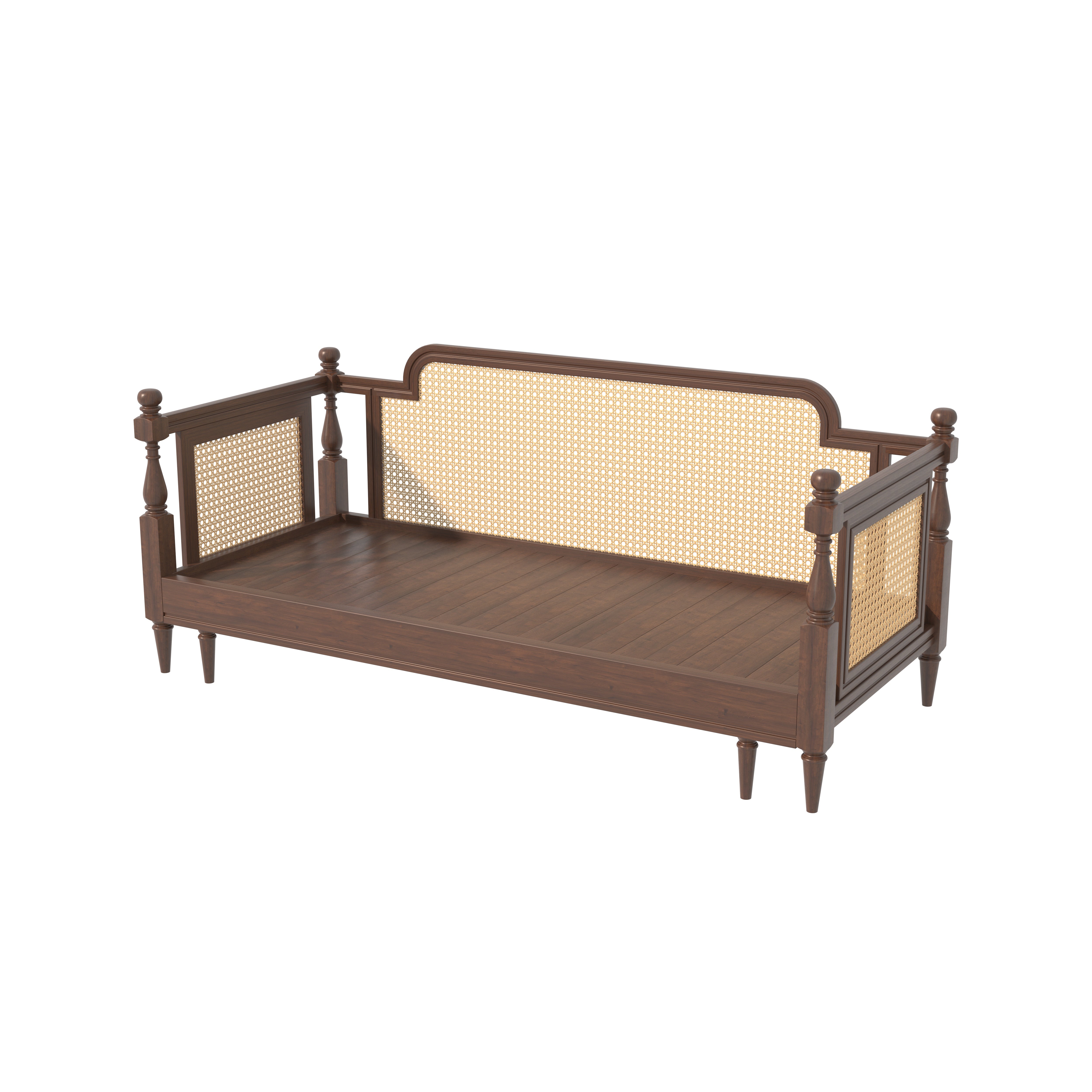 Daybed with Cane Panels and Turned Posts Sofa cum bed