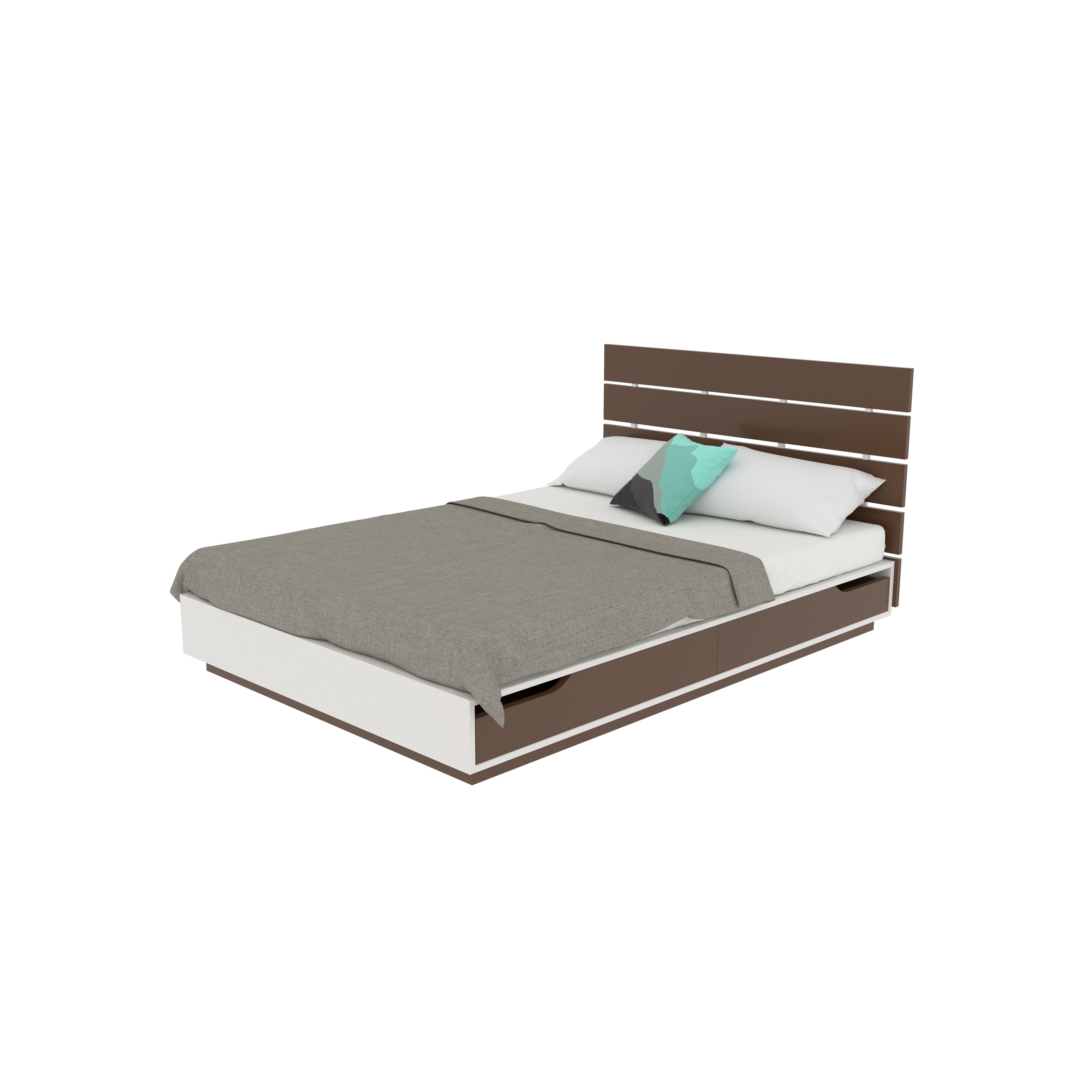 Modern Storage Bed with Slatted Headboard – Dual-Tone Finish Bed