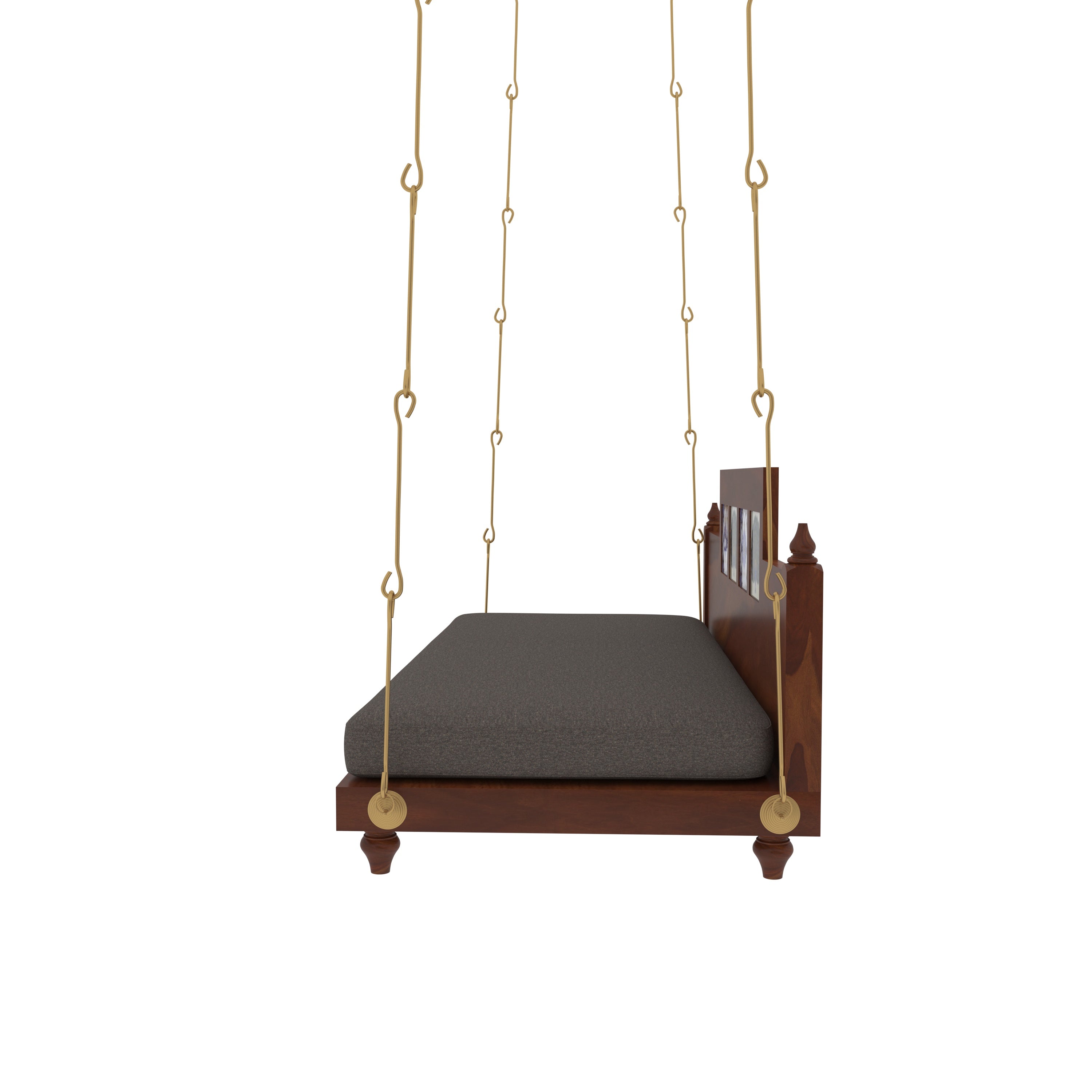 Artistic Wooden Swing with Hand-Painted Peacock Tiles – Balcony Jhula with Cushioned Seating Swing