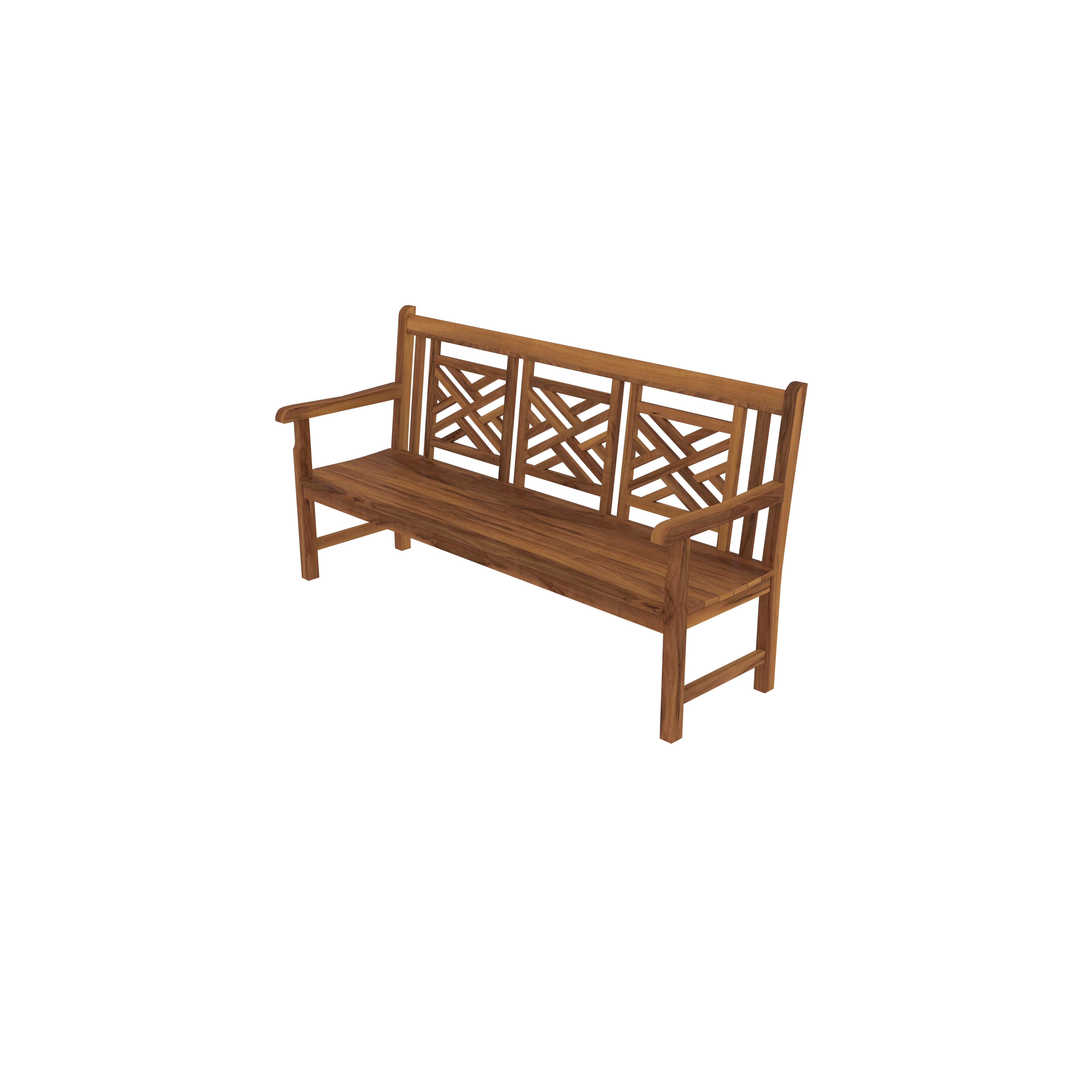Solid Wood Bench with Decorative Geometric Backrest Bench