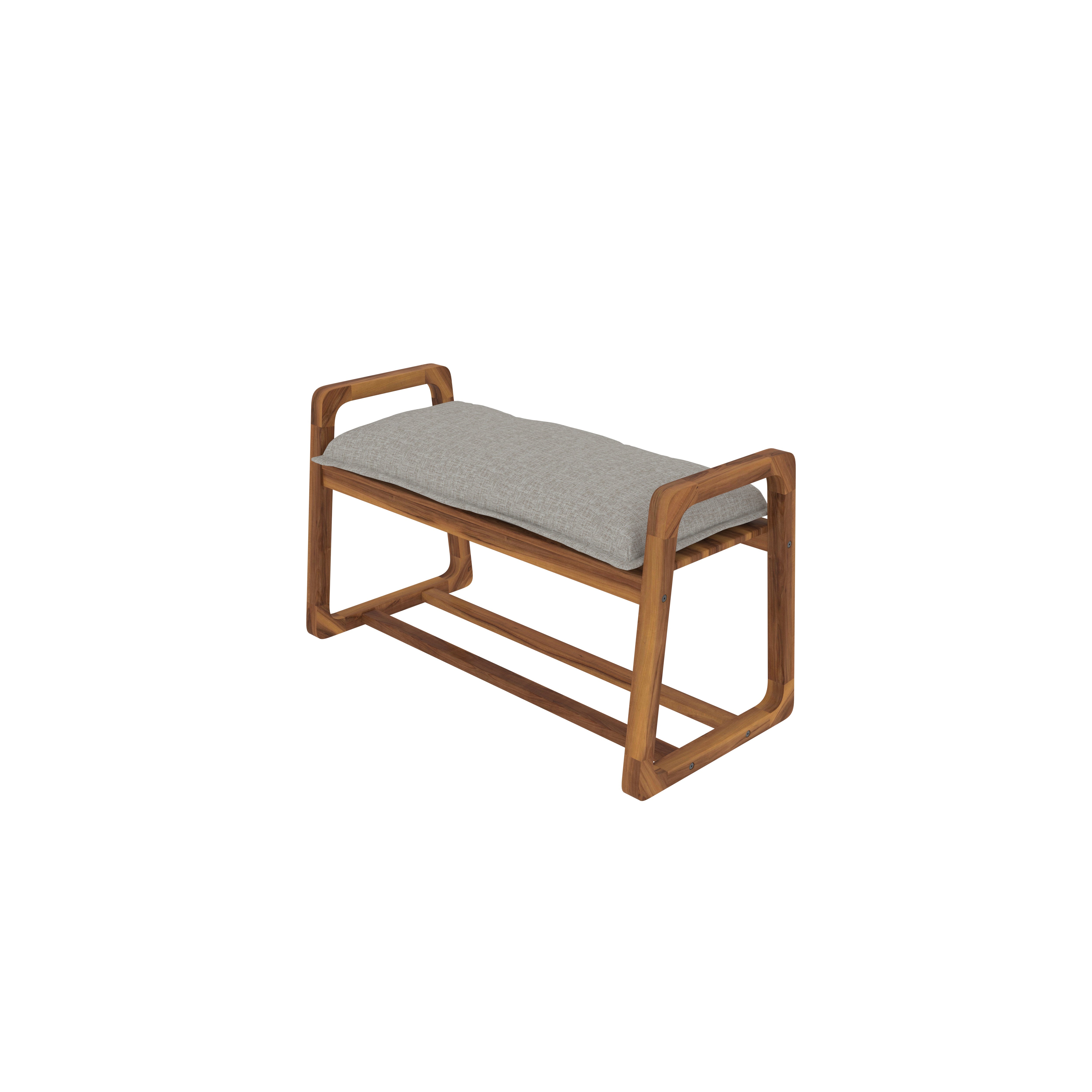 Modern Wooden Bench with Light Grey Cushion and Open Arm Design Bench