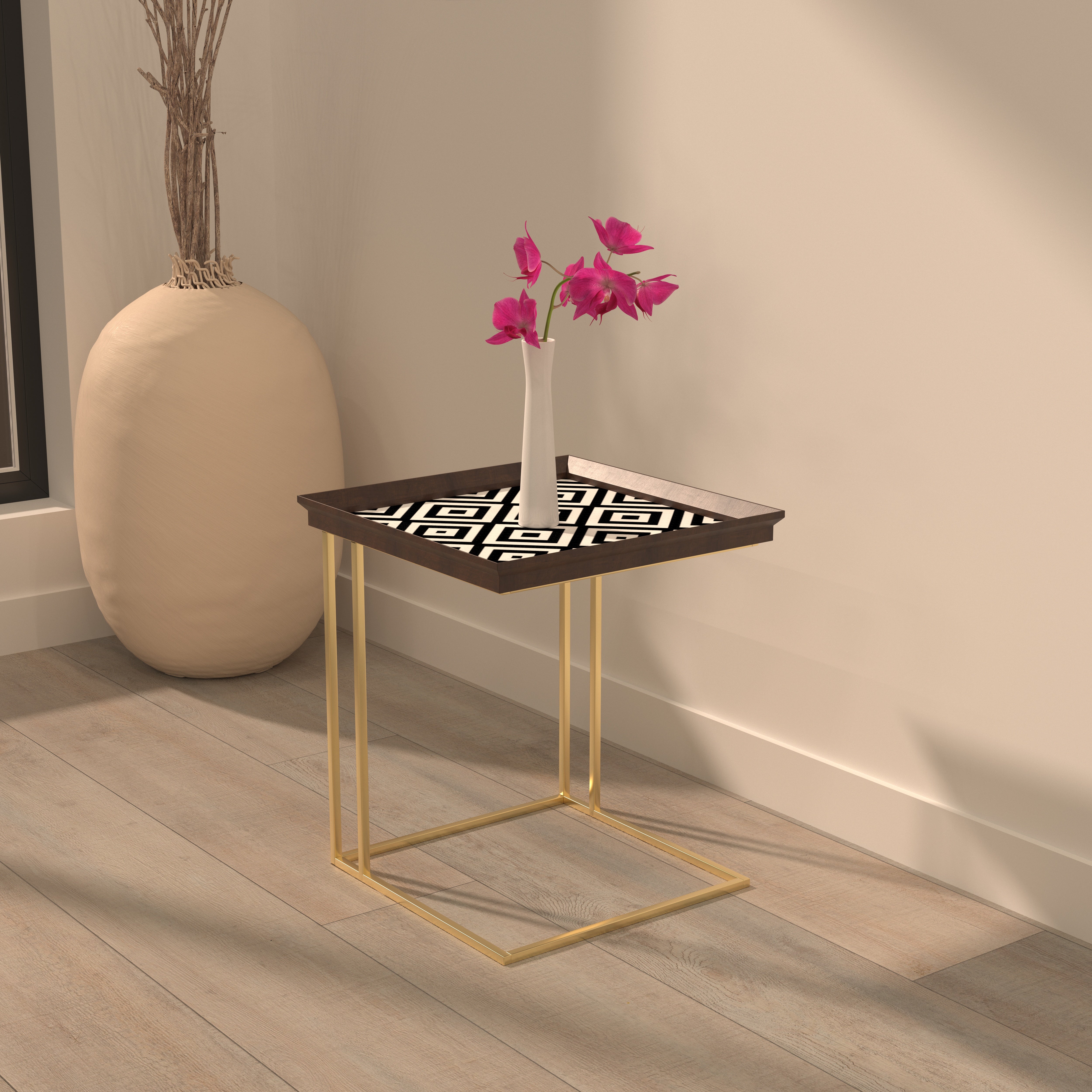Greek Key C-Table - Hand-Painted Geometric Design End Table