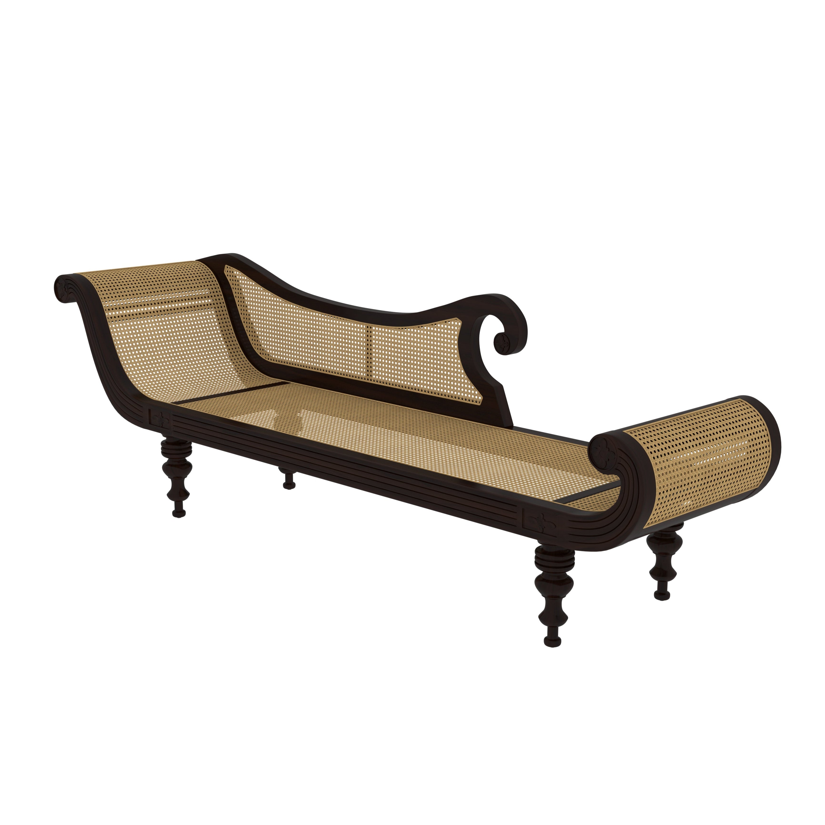 Vintage Colonial Wooden Daybed with Cane Weaving Handcrafted Divan Sofa