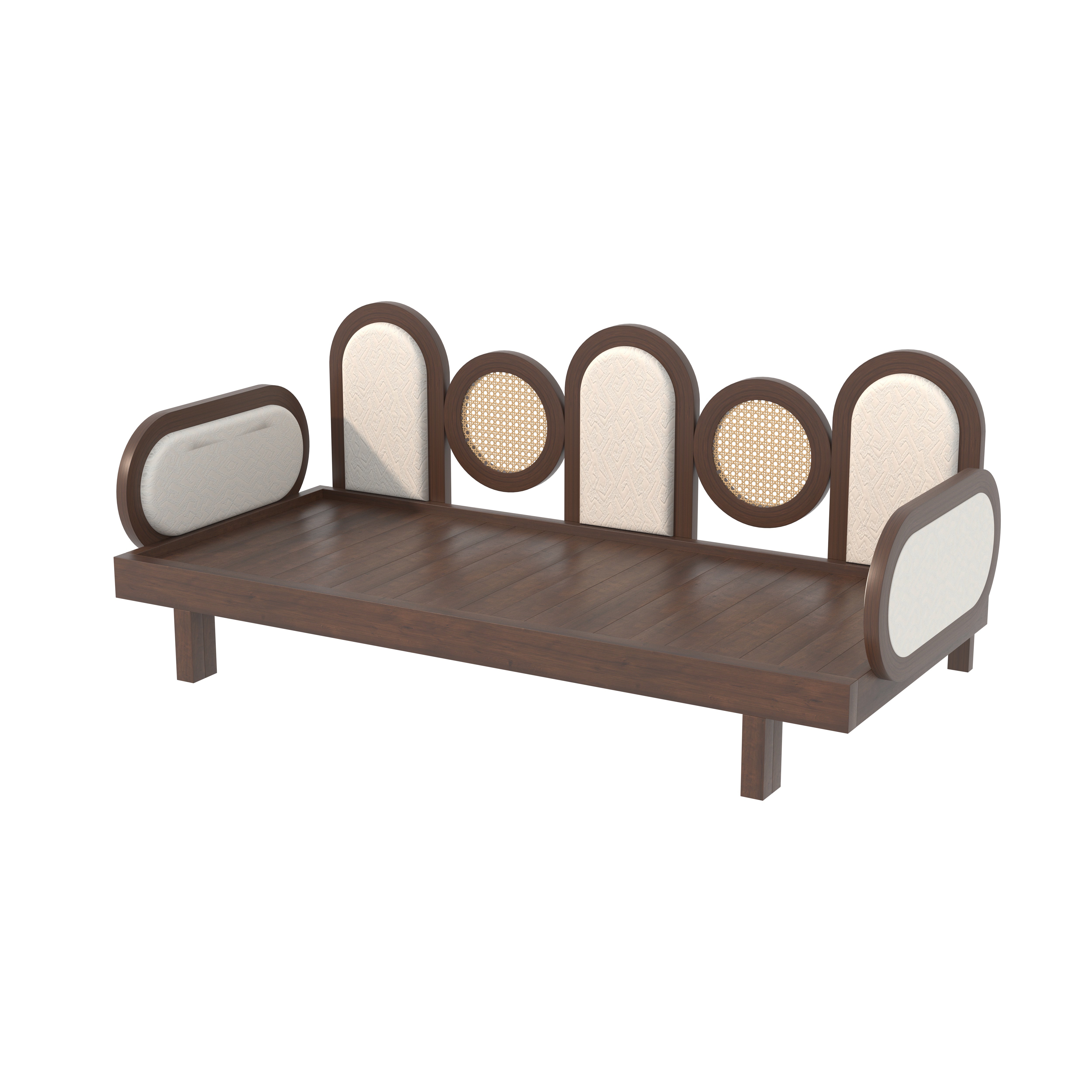 Daybed with Arched Cane and Upholstered Panels Sofa cum bed