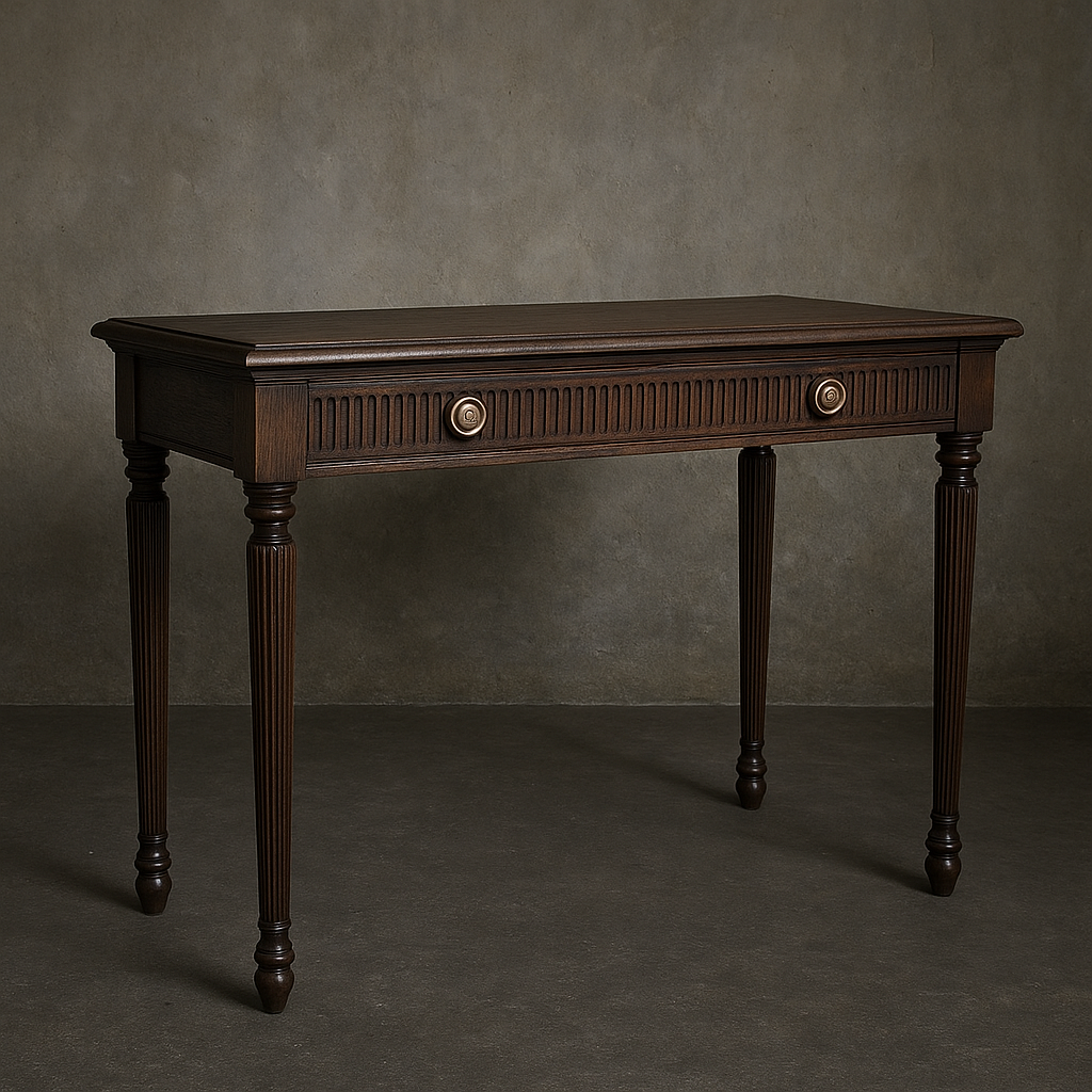 Classic Dark Wood Console Table with Fluted Frieze and Brass Hardware Console Table