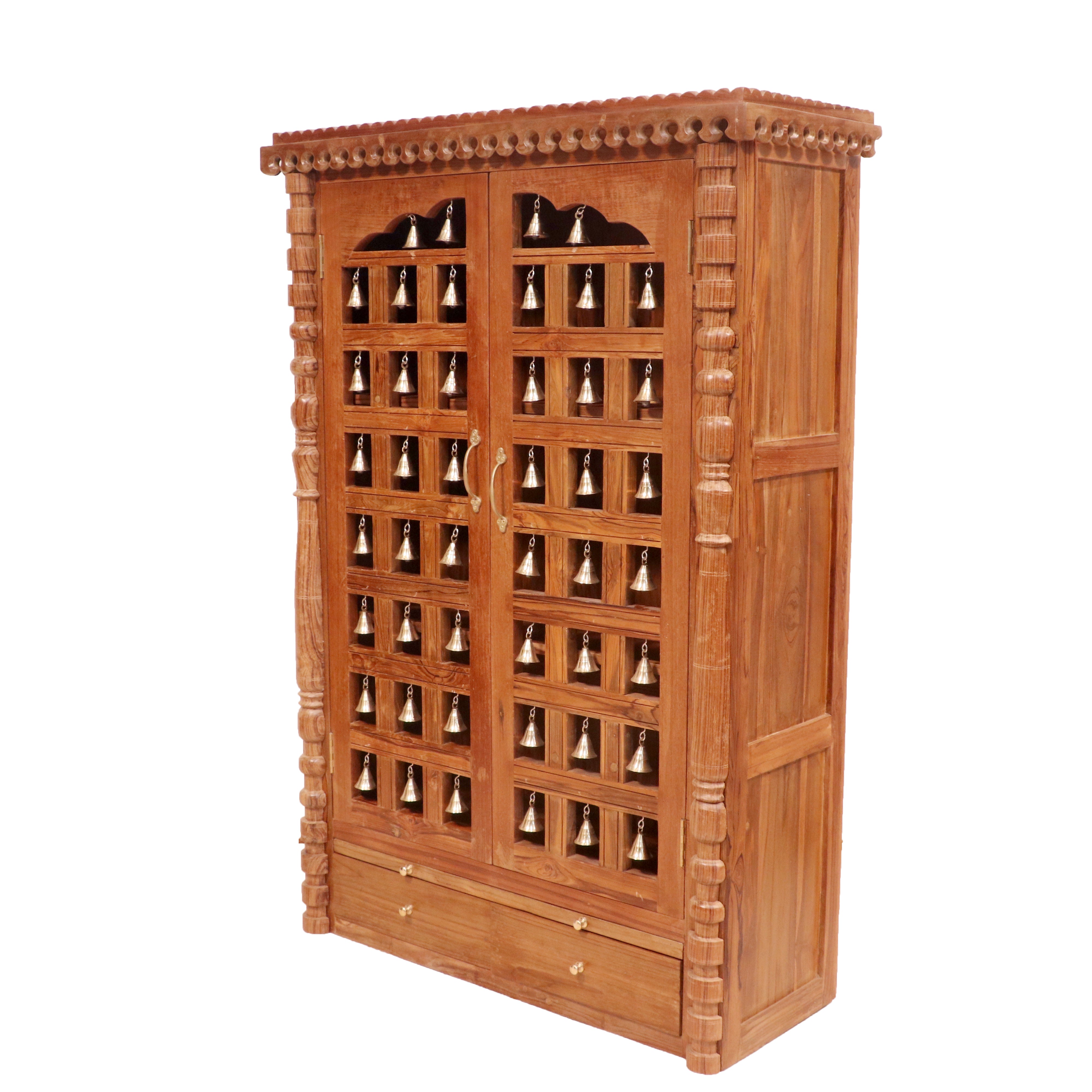 Golden Brass Bell Handmade Wooden Rustic Temple for Home Temple