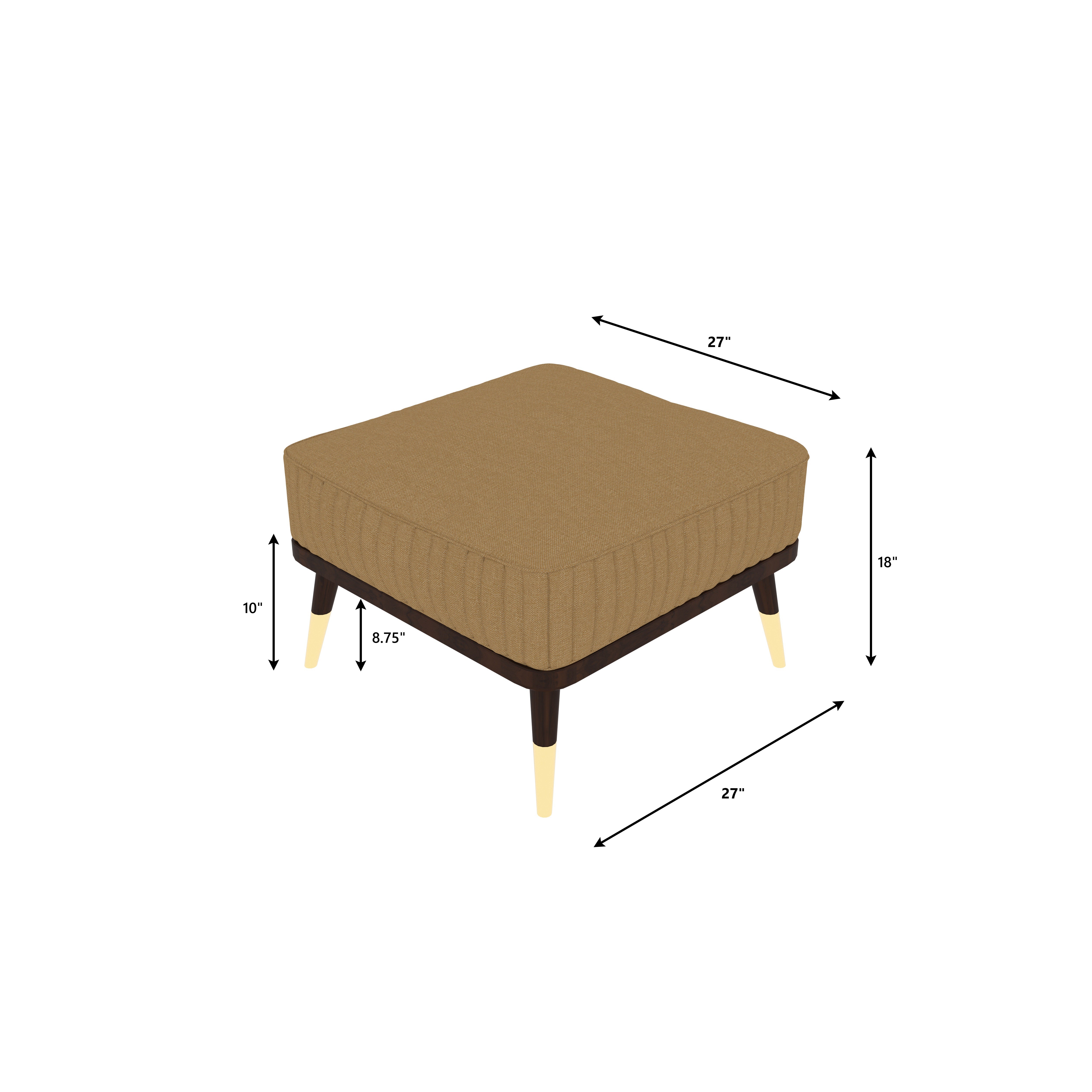 Mid-Century Modern Upholstered Ottoman | Wood Base Bench