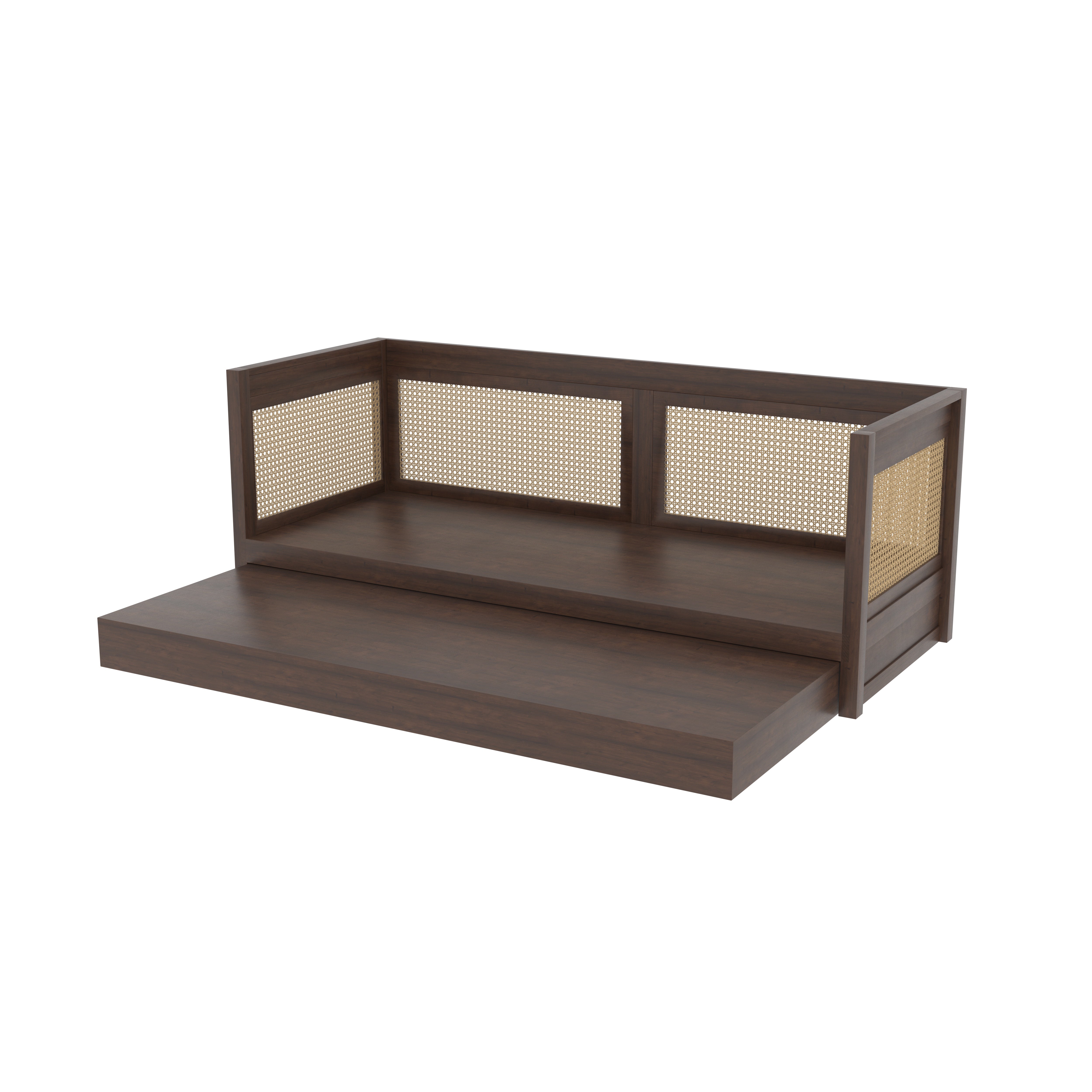 Daybed with Cane Panels and Pull-Out Trundle Bed Sofa cum bed