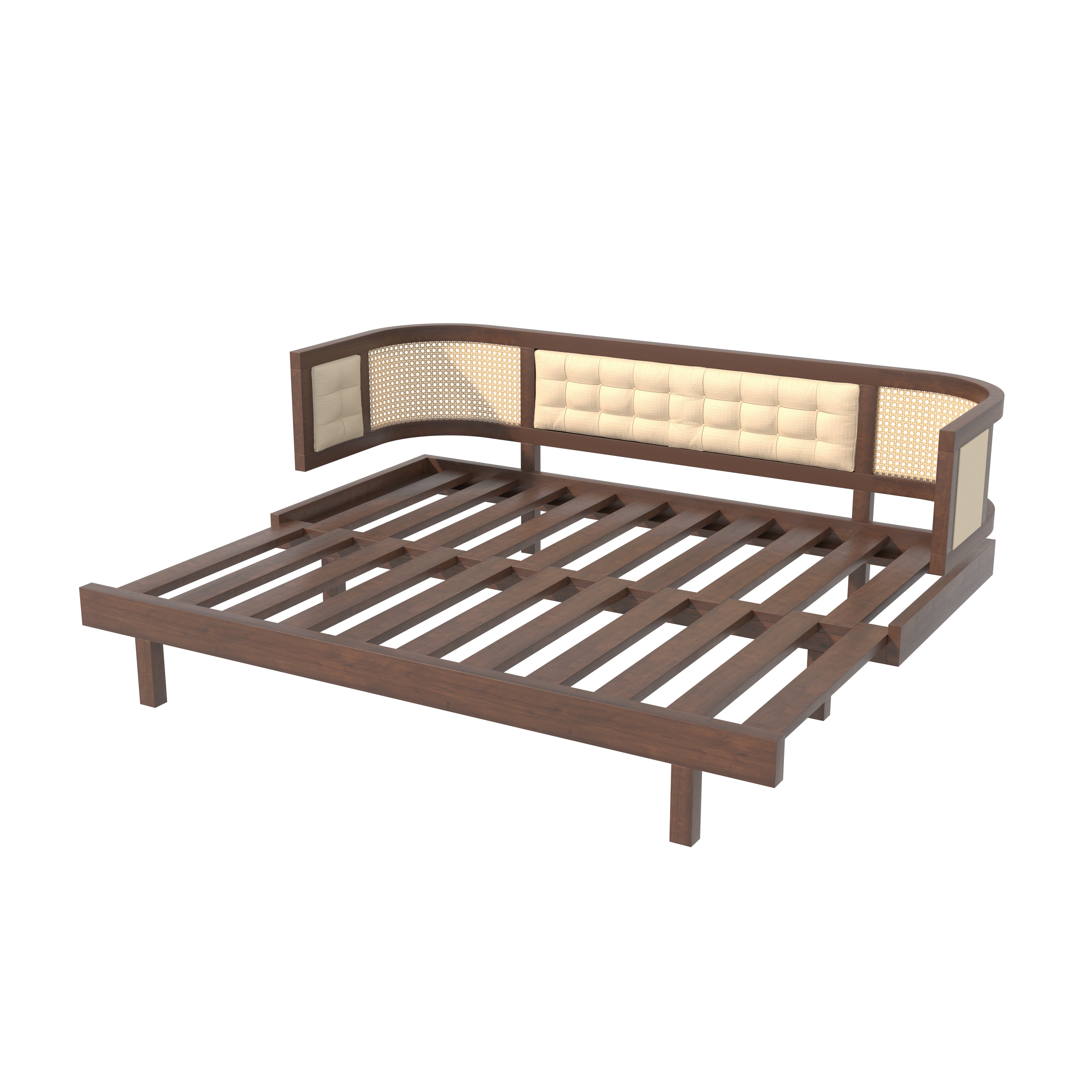 Daybed Sofa with Cane Panels and Tufted Upholstery Sofa cum bed