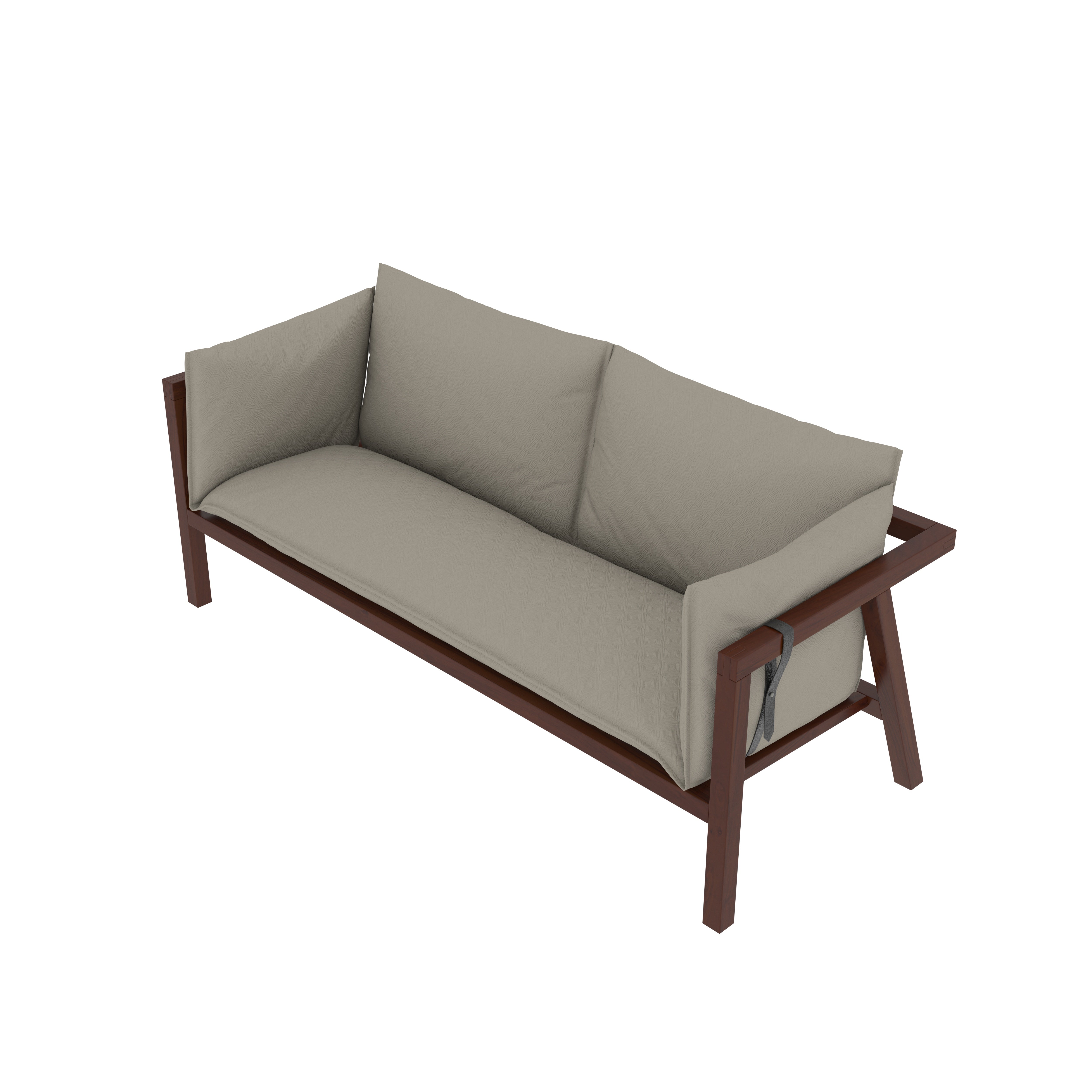 Contemporary Wooden Sofa with Strap-Back Cushions Sofa