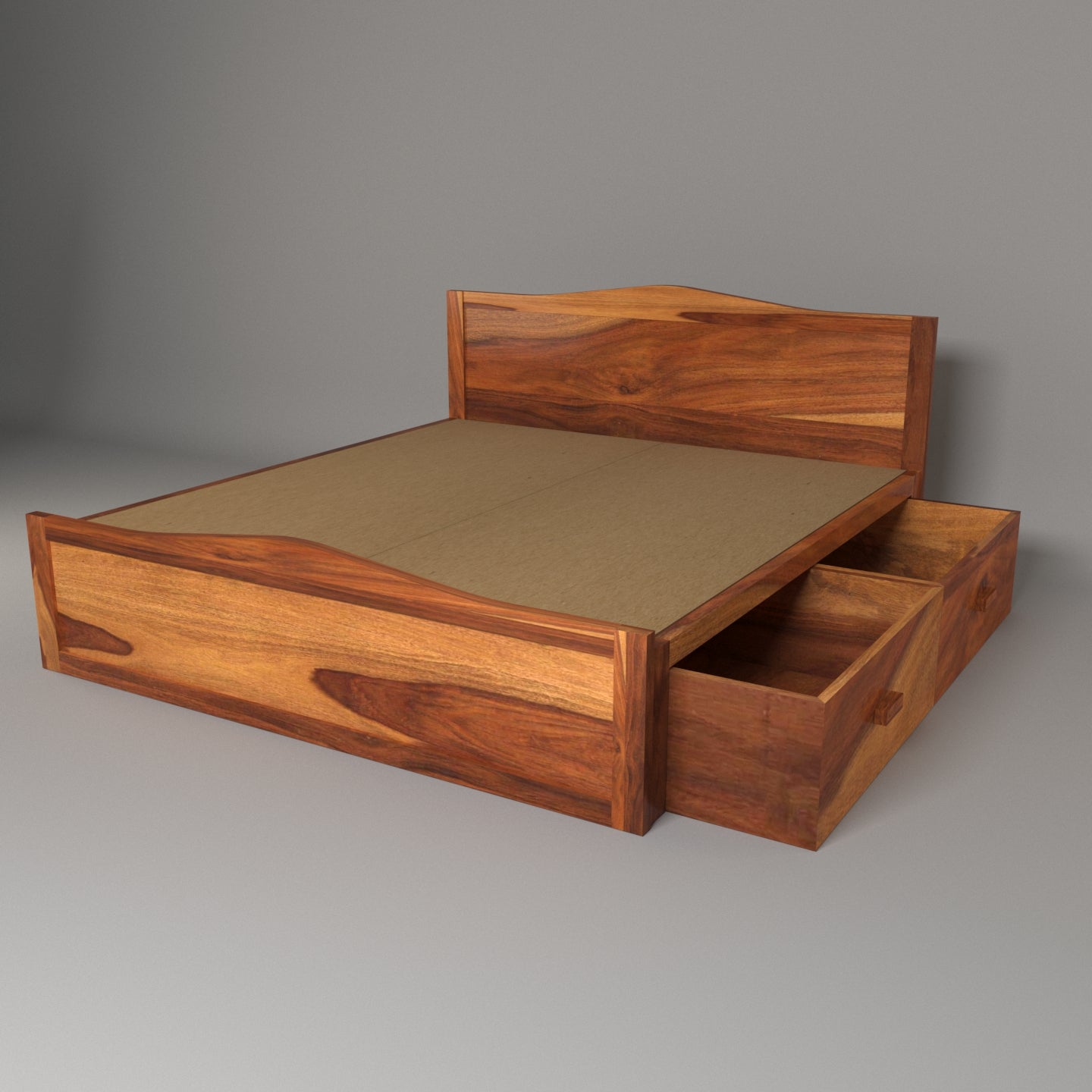 Elegant Handmade Sheesham Wooden Bed with Double Storage Bed