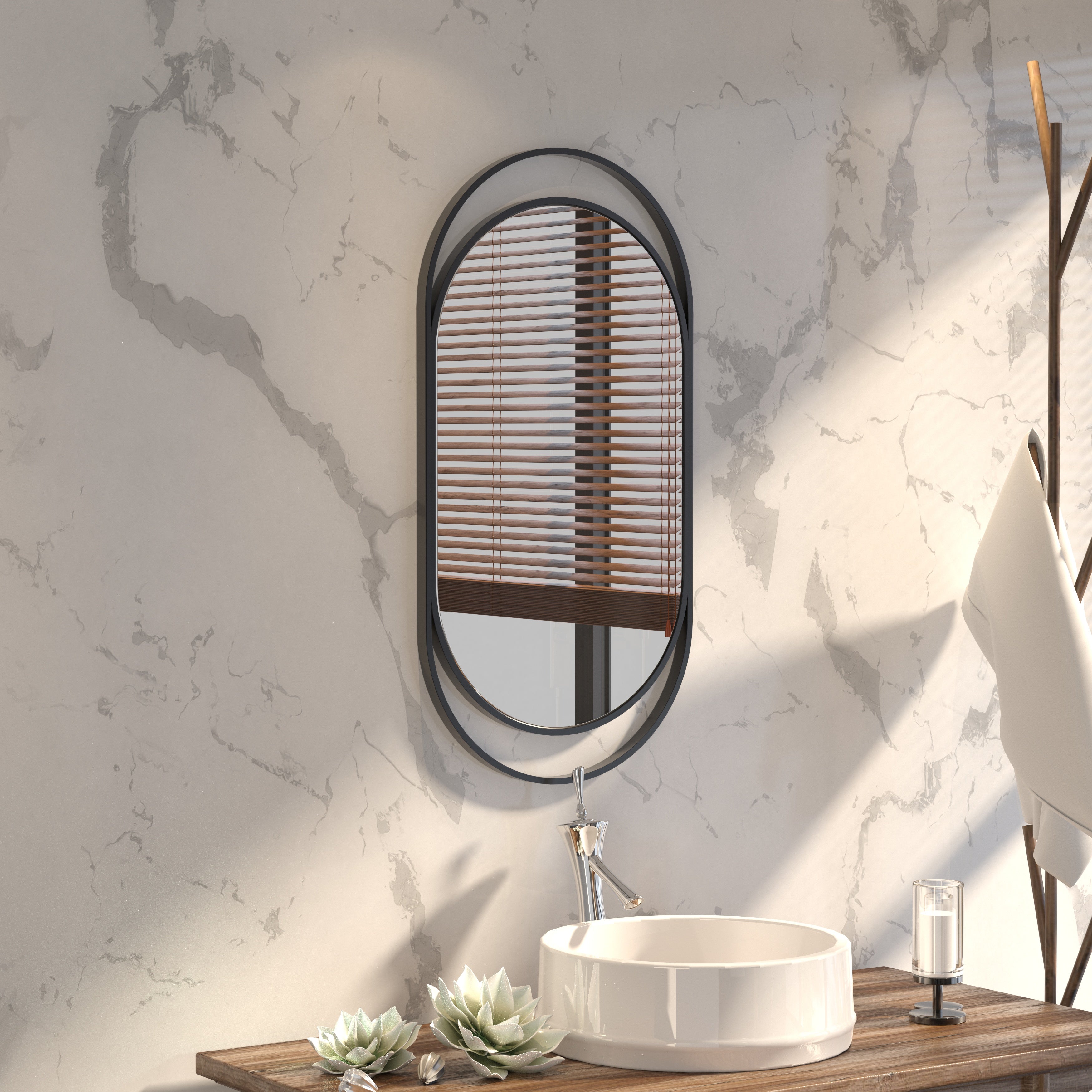 Oval Black Metal Frame Mirror - Modern Bathroom Mirror Mirror