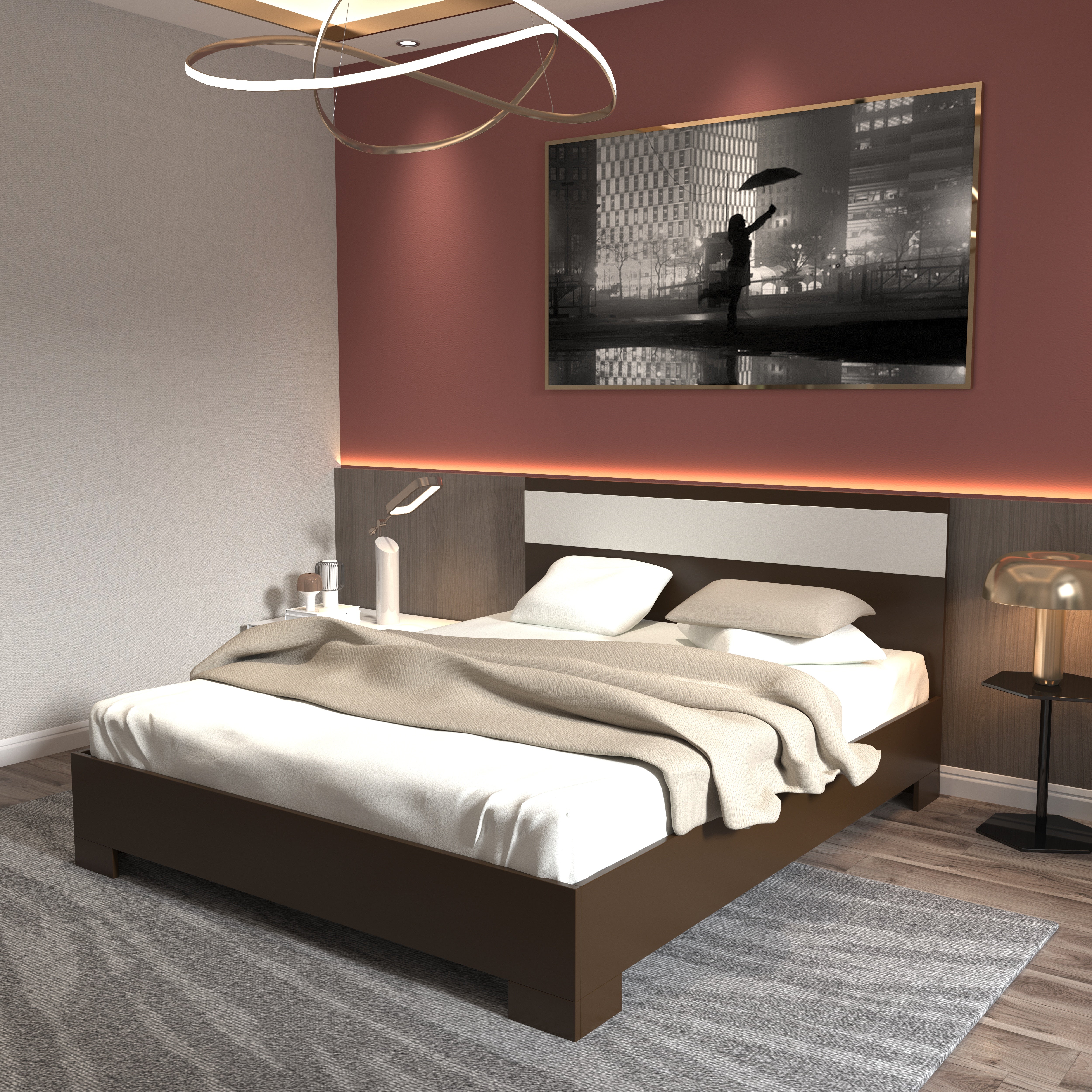 Modern Wooden Bed with Panel Headboard – Sleek and Sturdy Design Bed